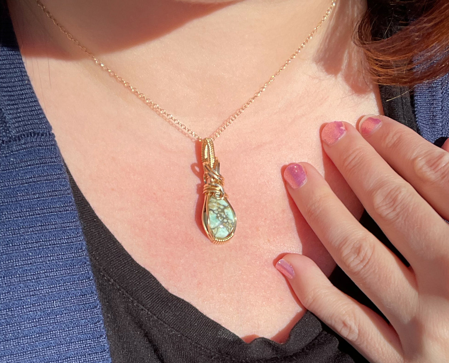 Wire-Wrapped Seven Dwarfs (7D) Turquoise Pendant in 14k Goldfill