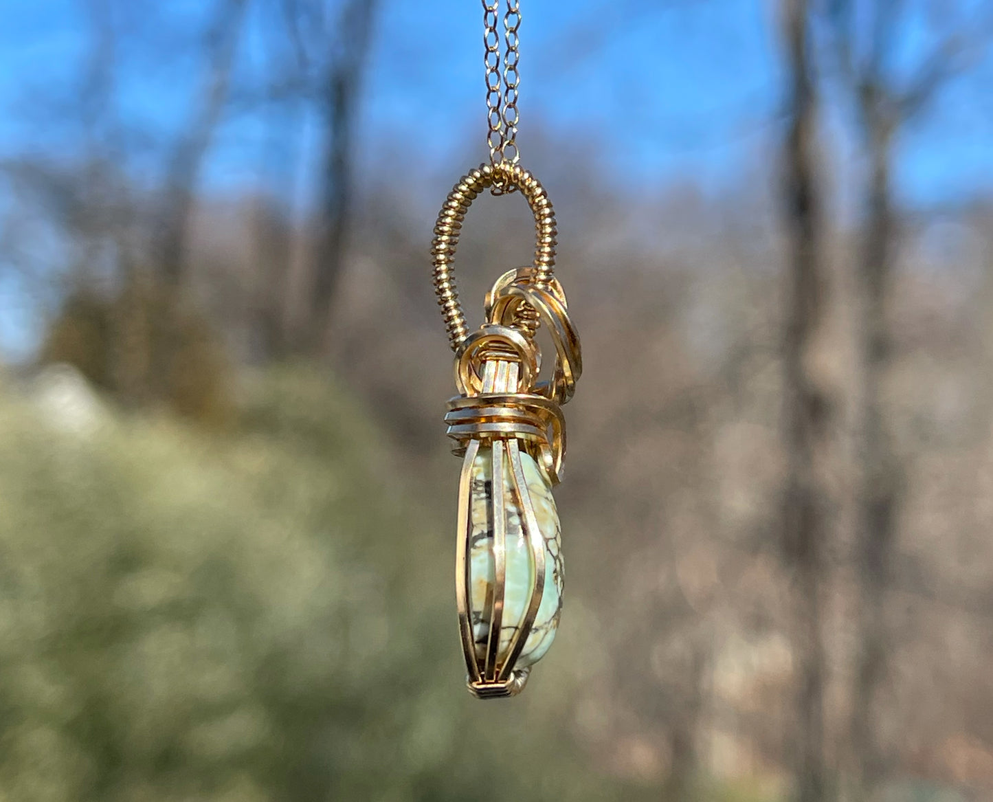 Wire-Wrapped Seven Dwarfs (7D) Turquoise Pendant in 14k Goldfill