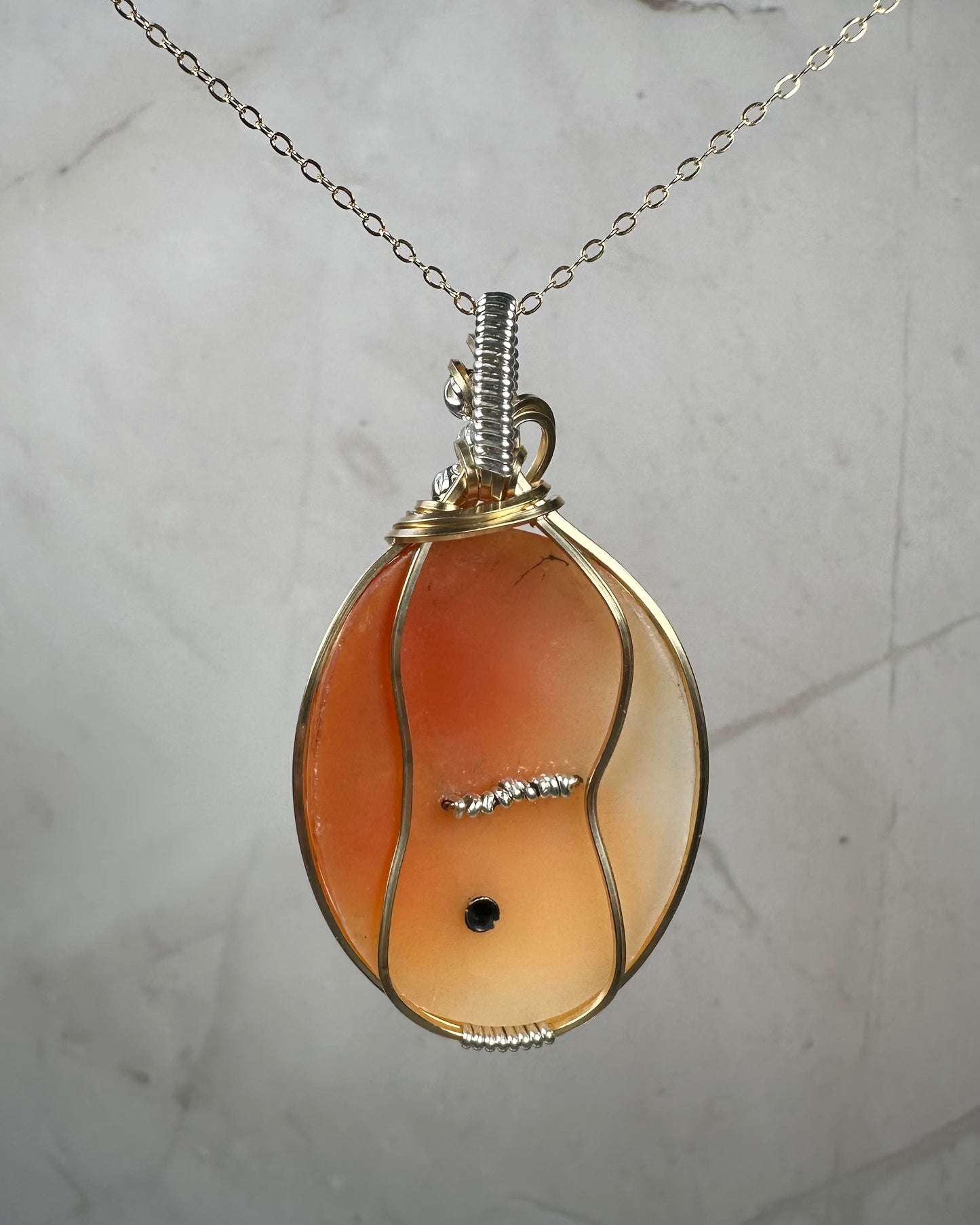 Antique Carved Shell Habillé (Dressed) Cameo Wrapped in 14k Goldfilled and Sterling Silver Wire