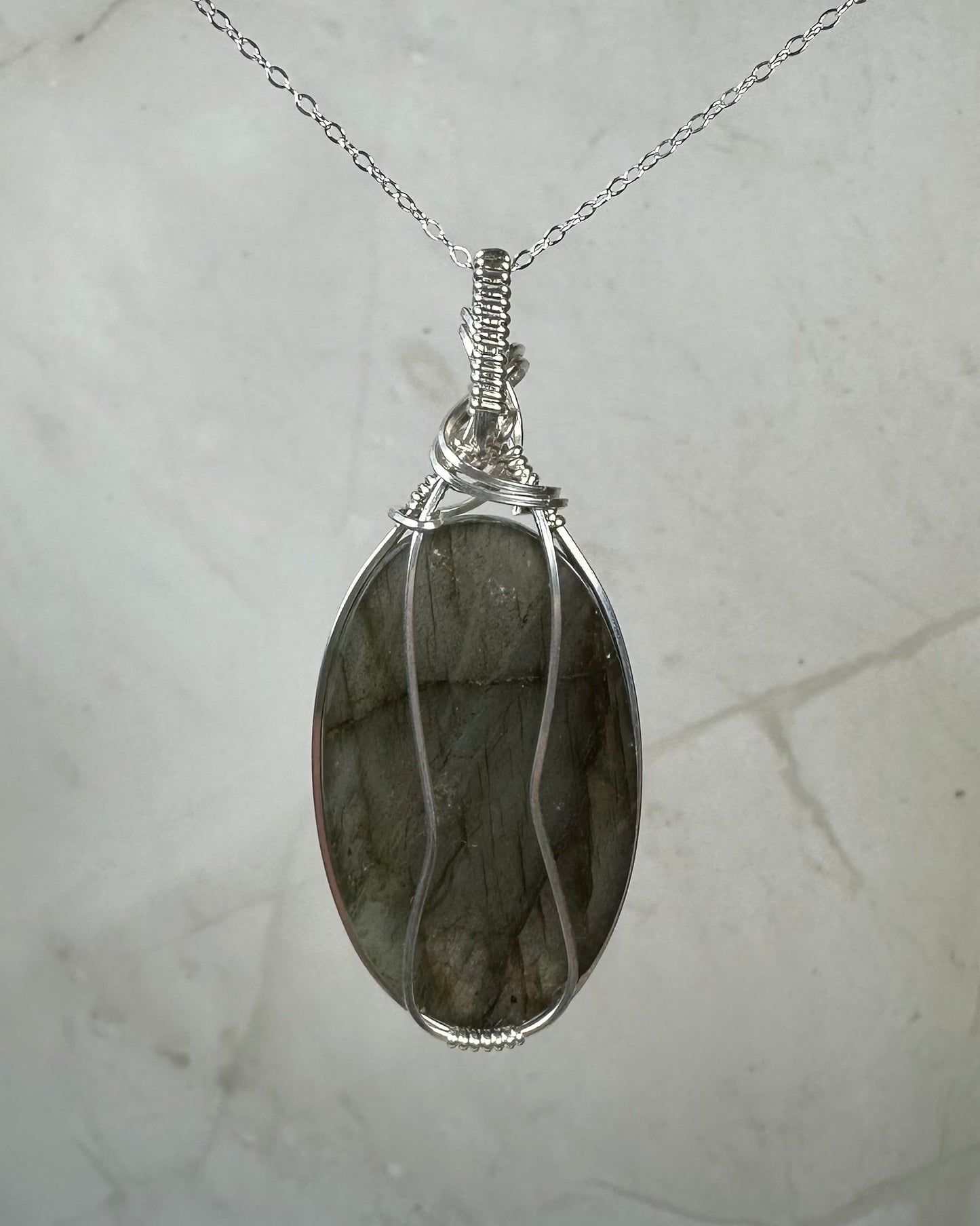 Flashy Purple Labradorite Pendant Wire-Wrapped in Sterling Silver