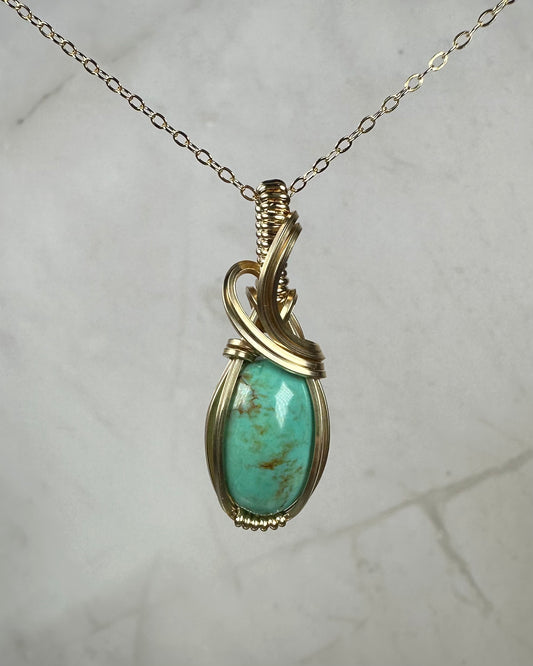 Wire-Wrapped New Lander Variscite Pendant in 14k Goldfill