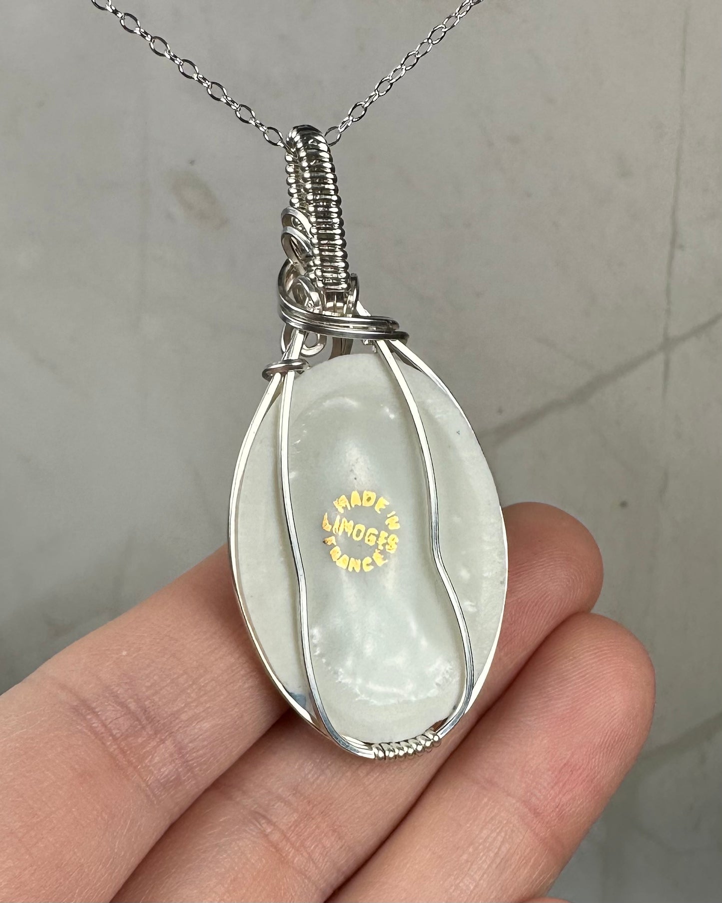 Vintage Porcelain Limoges France Cameo Portrait Pendant Wire-Wrapped in Sterling Silver