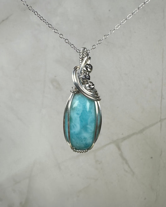 Larimar Pendant Wire-Wrapped in Sterling Silver