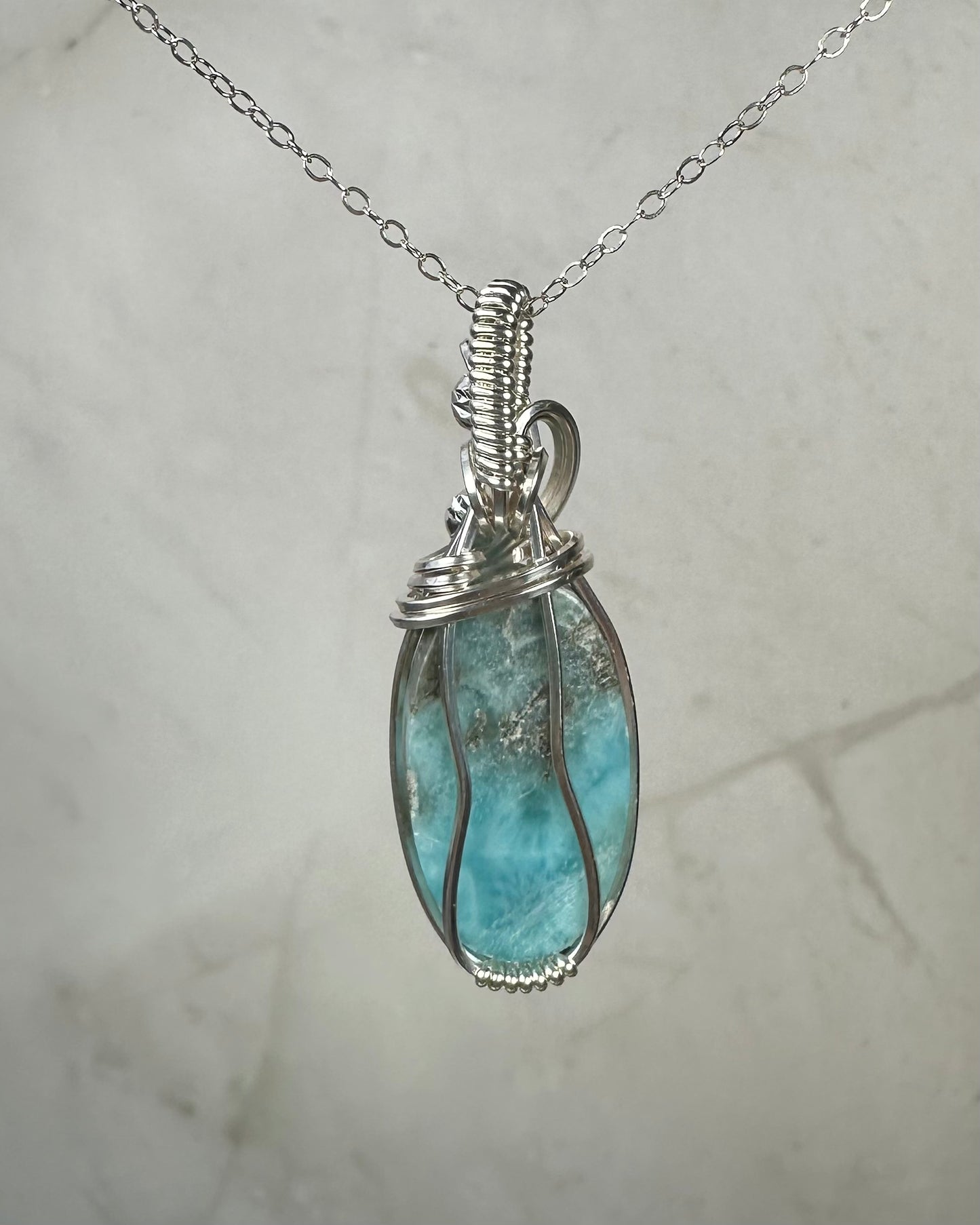 Larimar Pendant Wire-Wrapped in Sterling Silver