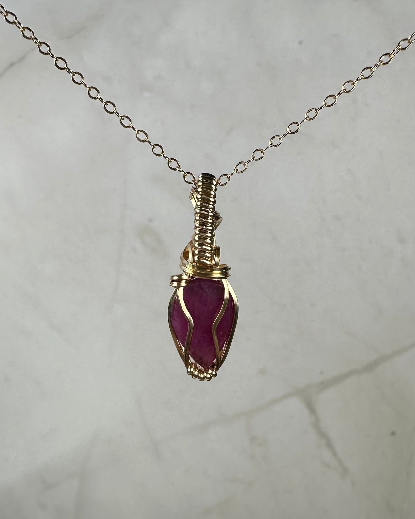 Pink Rosecut Sapphire Pendant Wire-Wrapped in 14k Goldfilled Wire