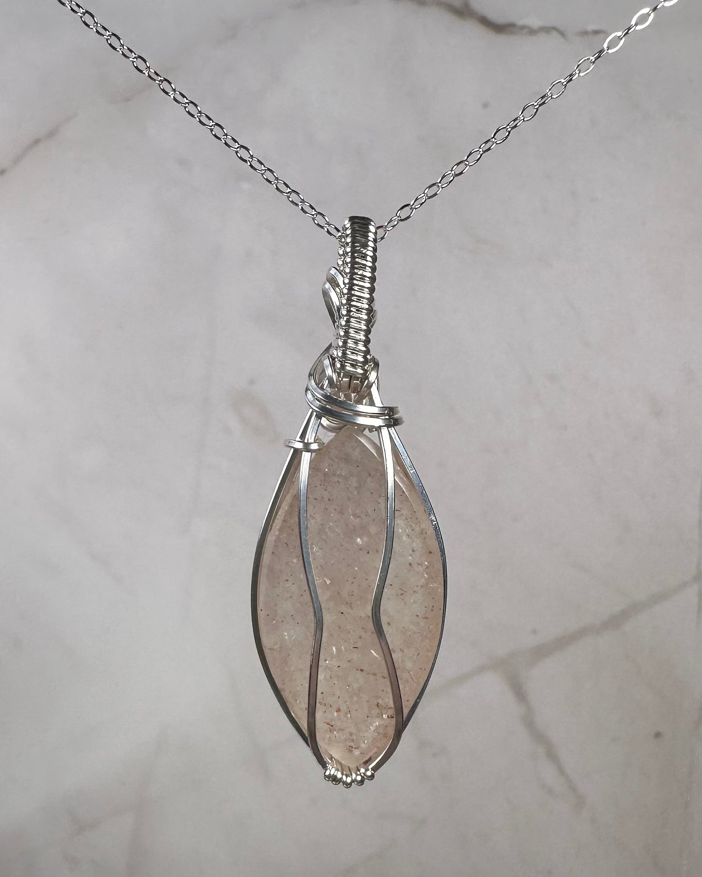 Sterling Silver Wire-Wrapped African Moonstone Pendant