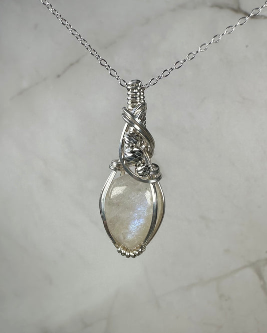 Sterling Silver Wire-Wrapped African Moonstone Pendant