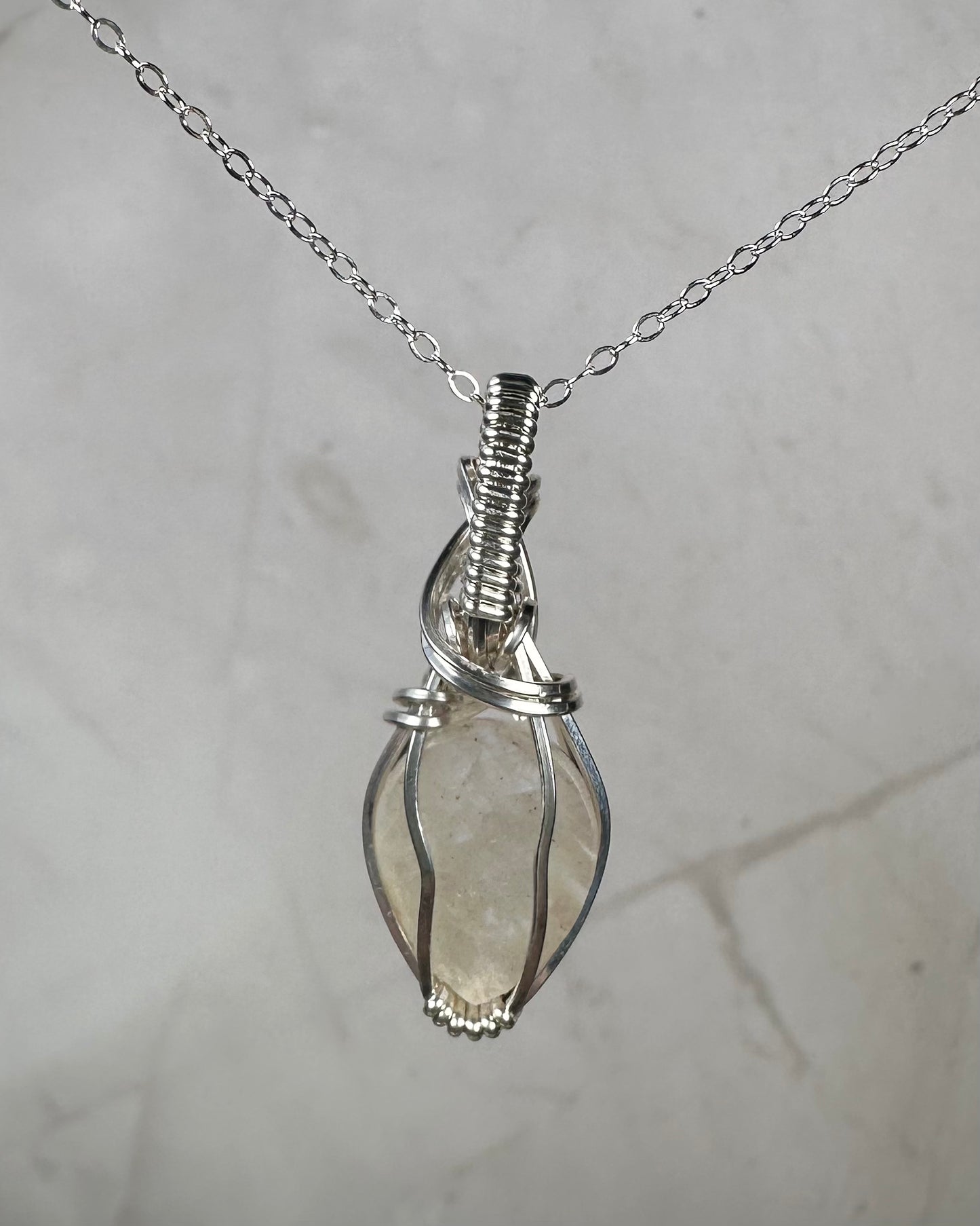 Sterling Silver Wire-Wrapped African Moonstone Pendant