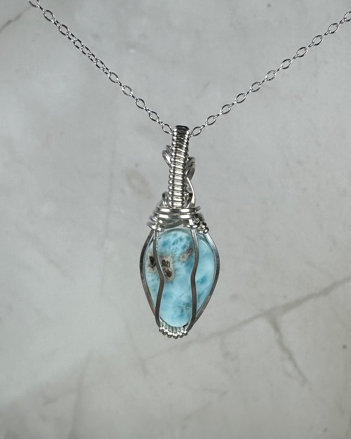 Larimar Pendant Wire-Wrapped in Sterling Silver