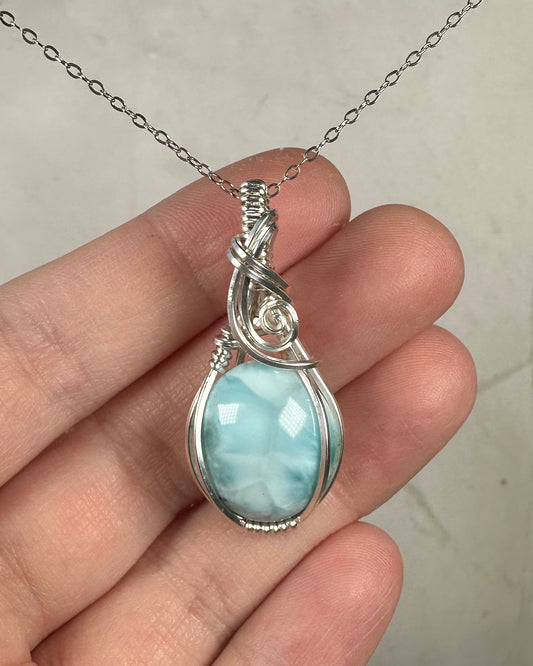 Larimar Pendant Wire-Wrapped in Sterling Silver