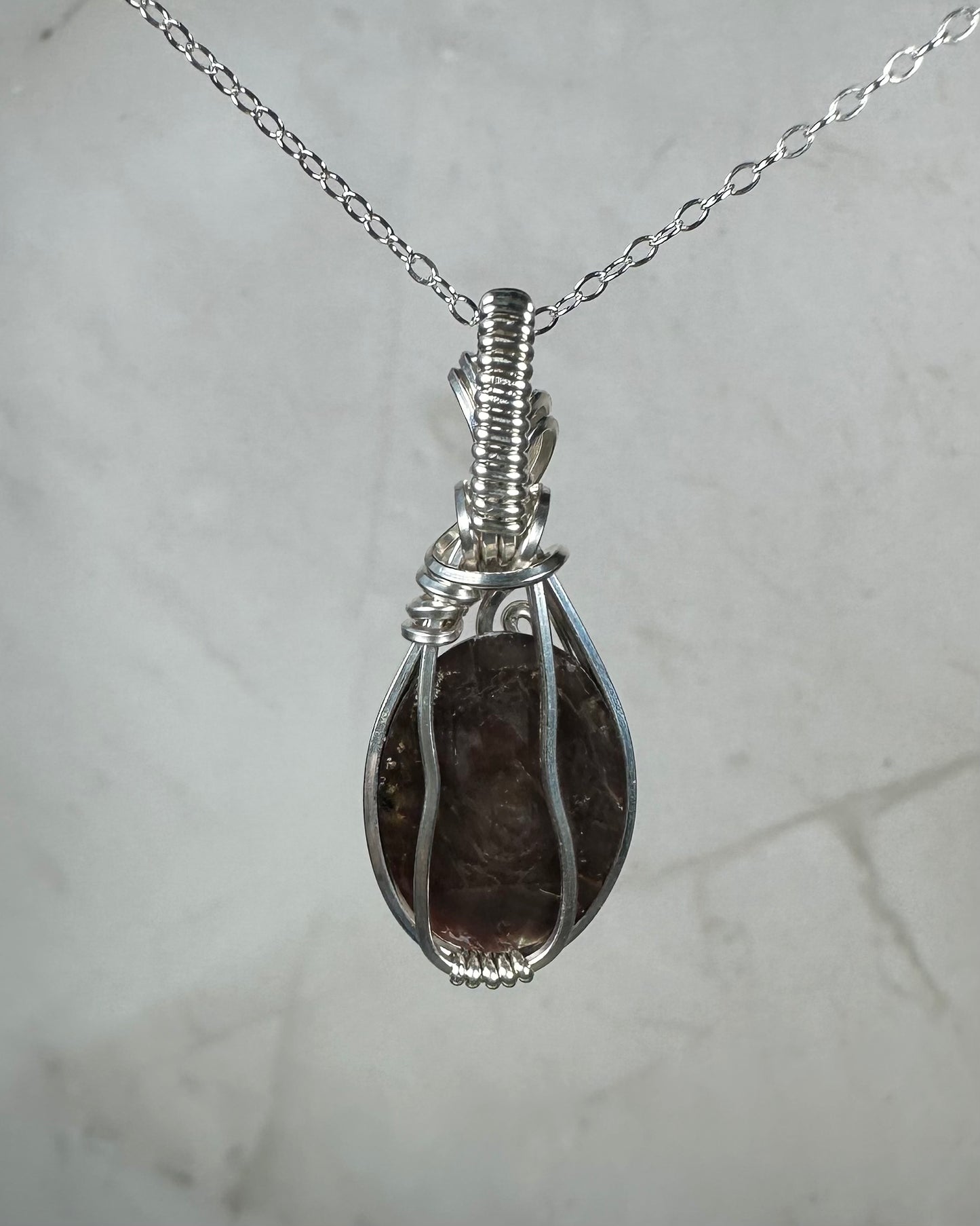 Sterling Silver Wire-Wrapped Vintage Mother of Pearl Carved Cameo Pendant