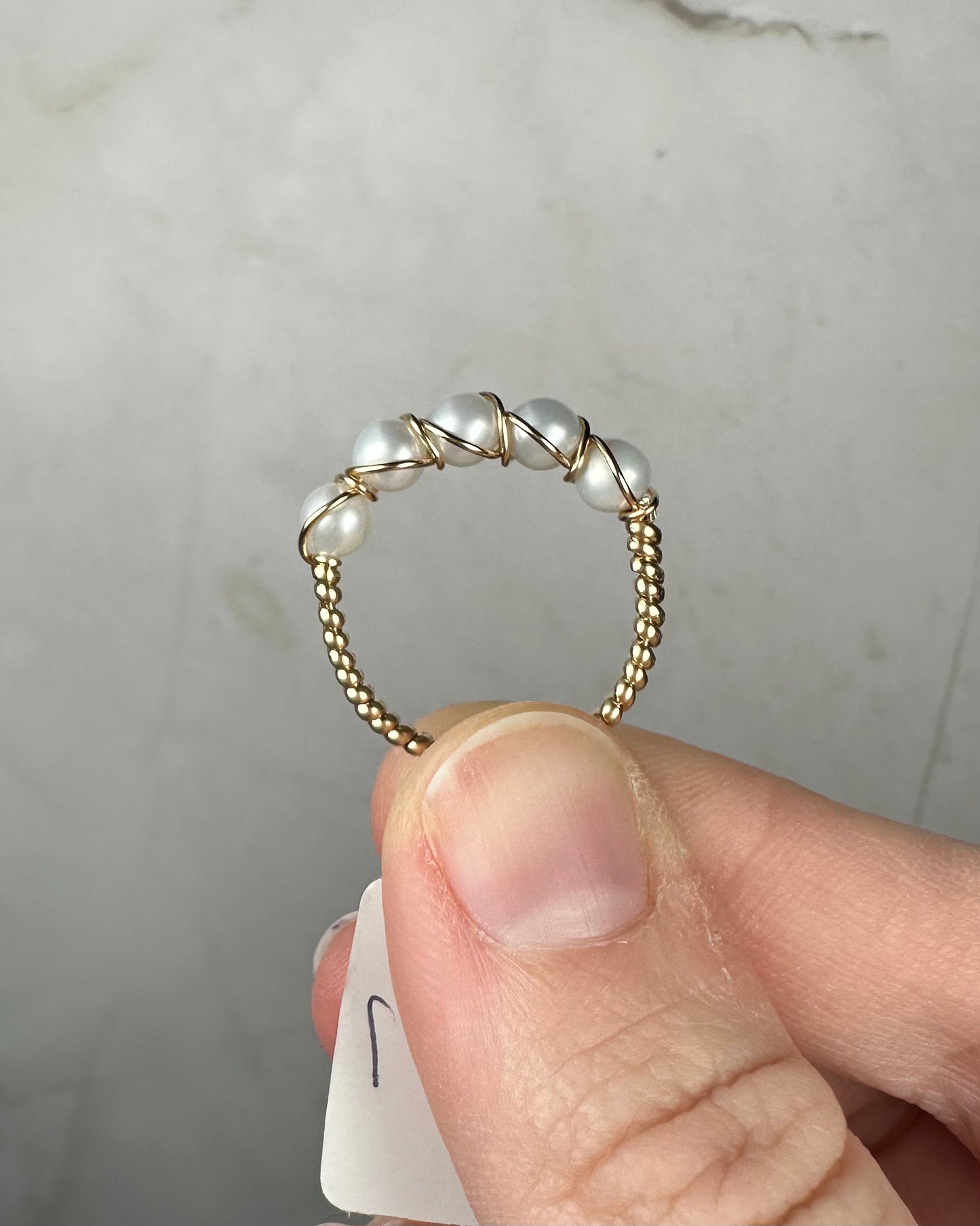 Wire-Wrapped 14k Goldfilled Five-Pearl Ring, with Natural AAA-Grade Cultured Akoya 4mm Pearls