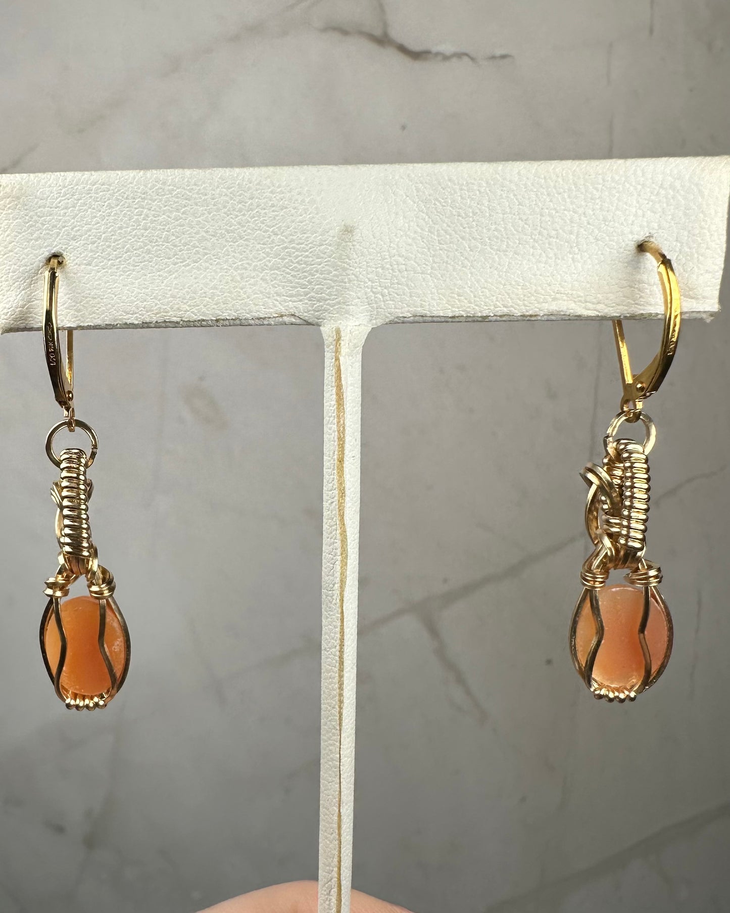 Vintage Carved Shell Cameos of Women Dangle Earrings Wire-Wrapped in 14k Goldfill