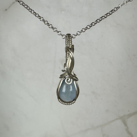 Blue Fluorite Pendant Wire-Wrapped in Sterling Silver