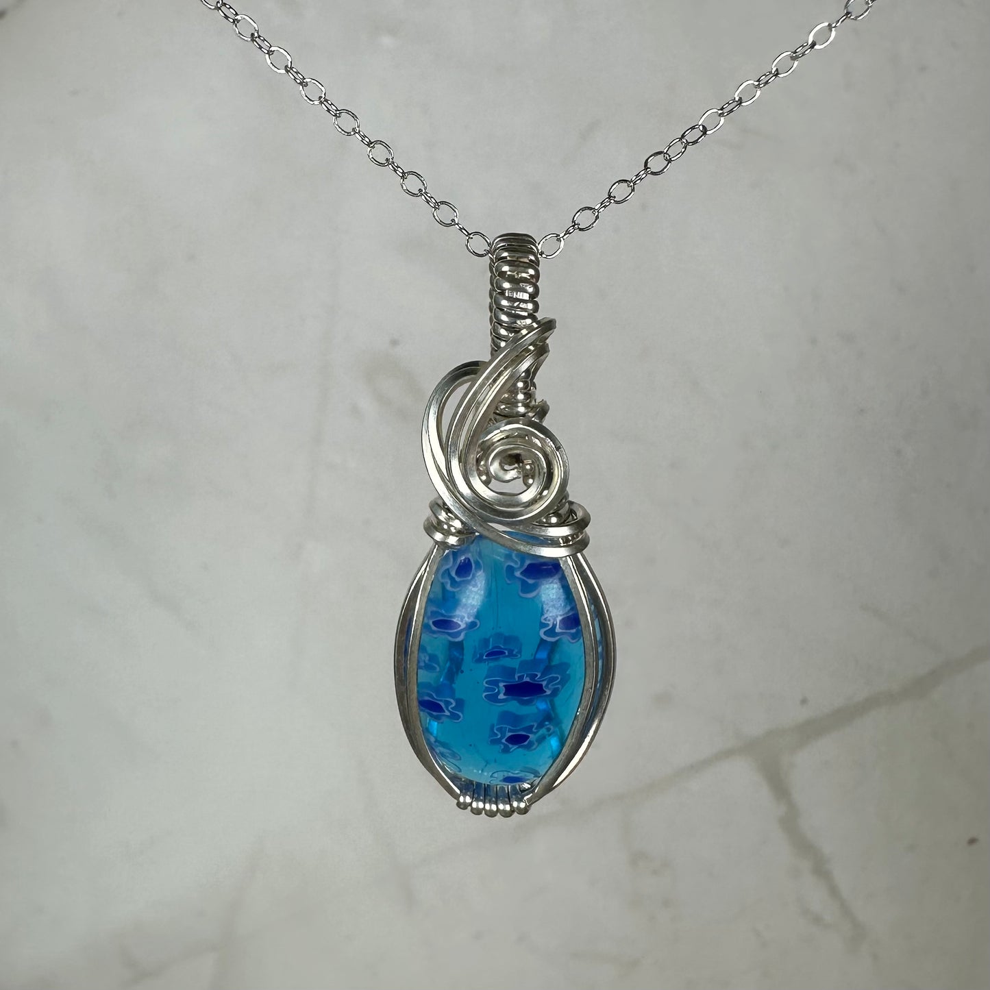 Vintage Murano Glass ("Millefiori") Pendant Wire-Wrapped in Sterling Silver