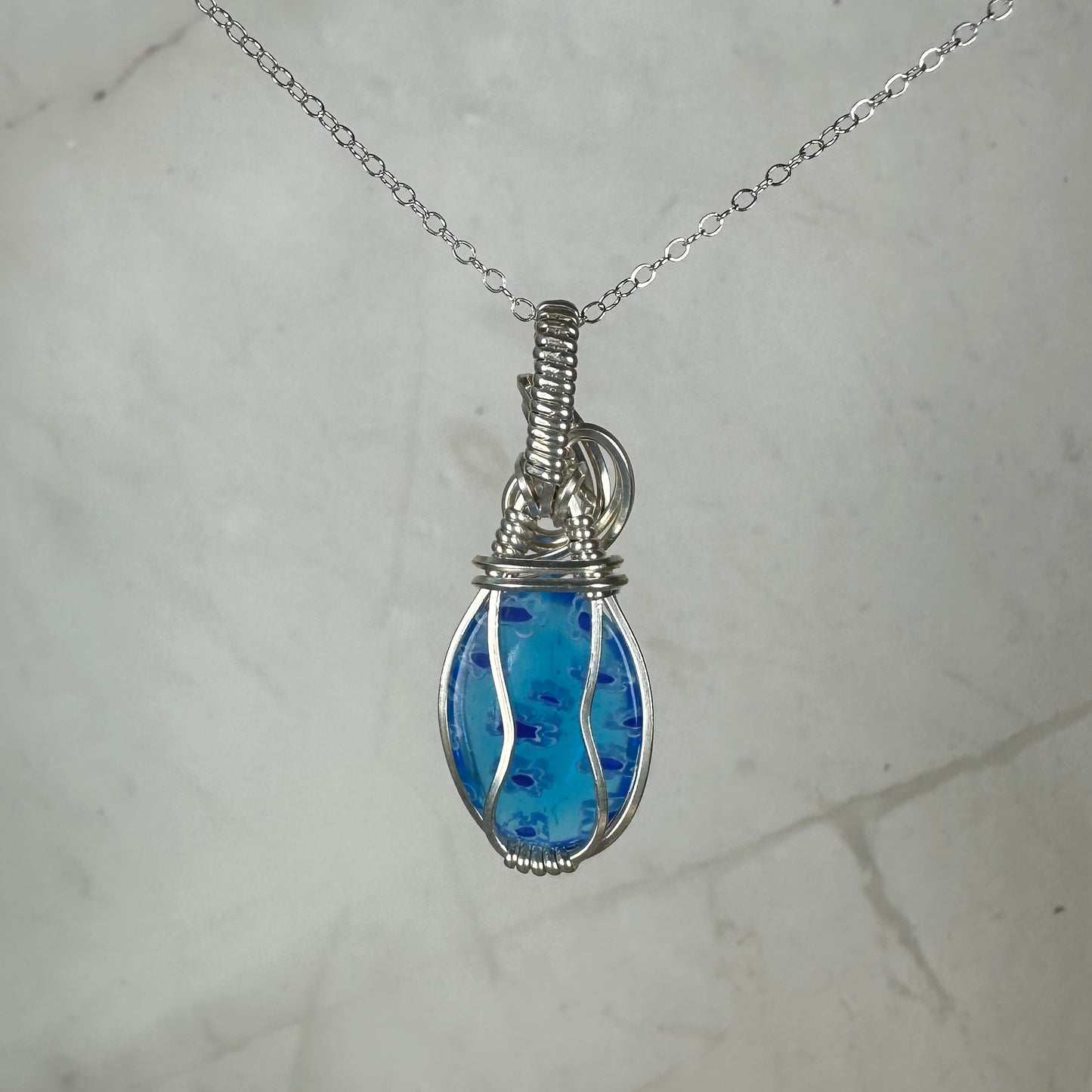 Vintage Murano Glass ("Millefiori") Pendant Wire-Wrapped in Sterling Silver