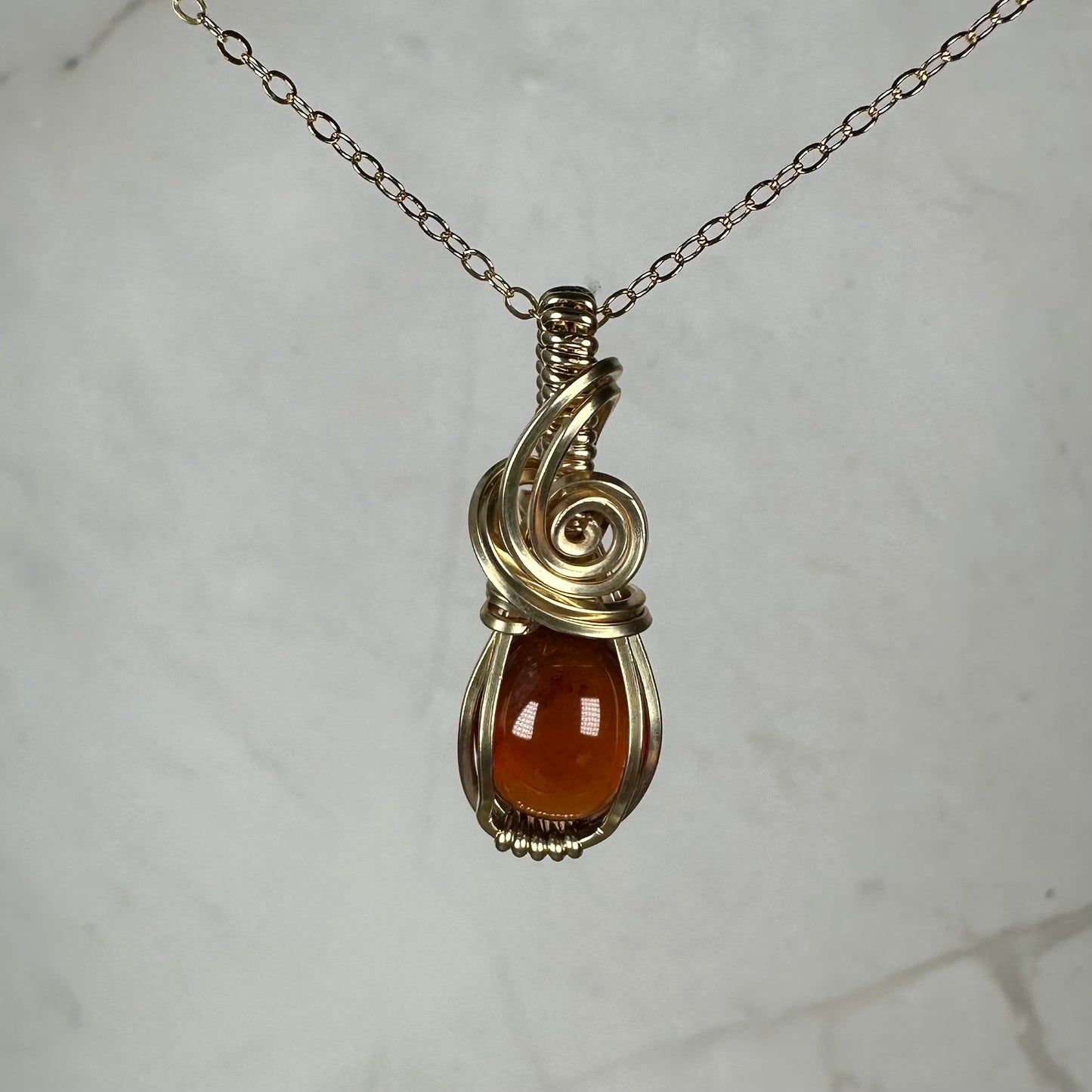 Hessonite Garnet Pendant Wire-Wrapped in 14k Goldfill