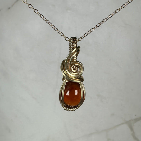 Hessonite Garnet Pendant Wire-Wrapped in 14k Goldfill