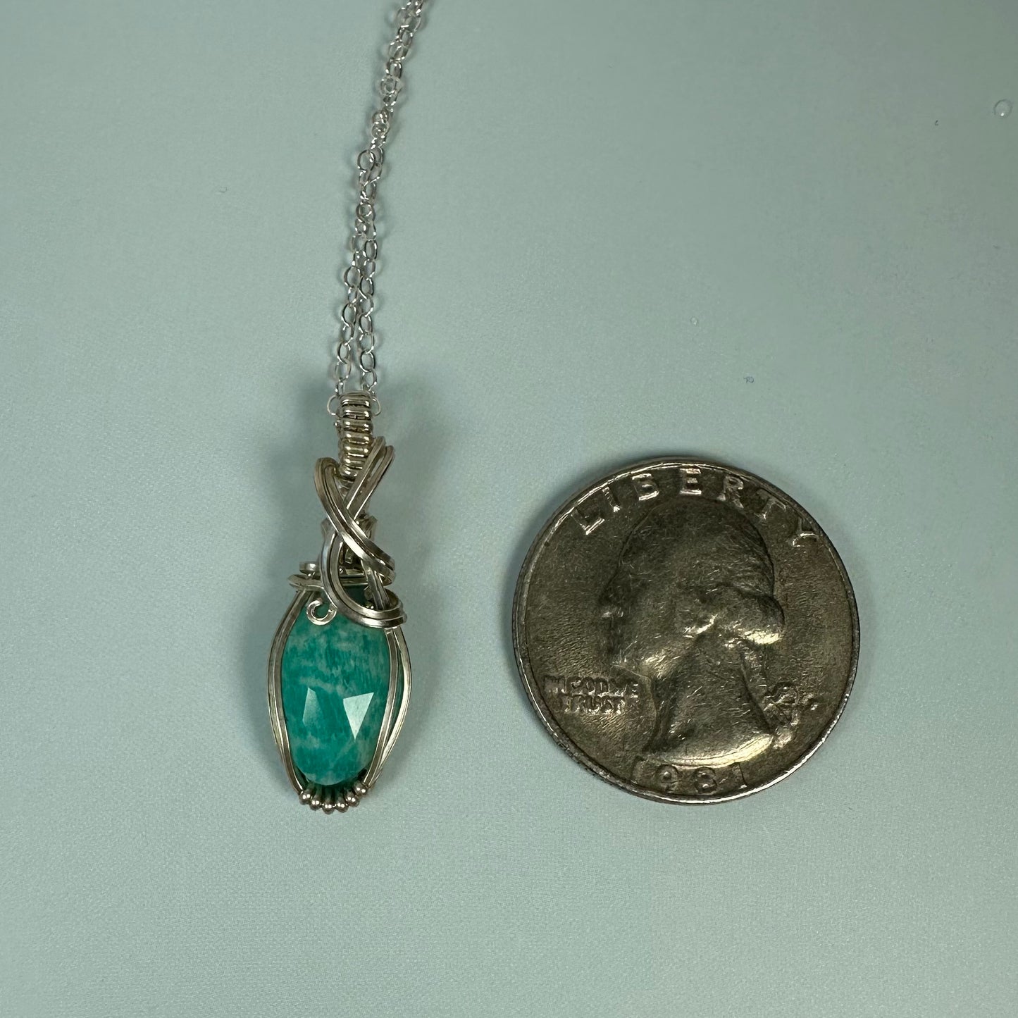 Rosecut Amazonite Pendant Wire-Wrapped in Sterling Silver