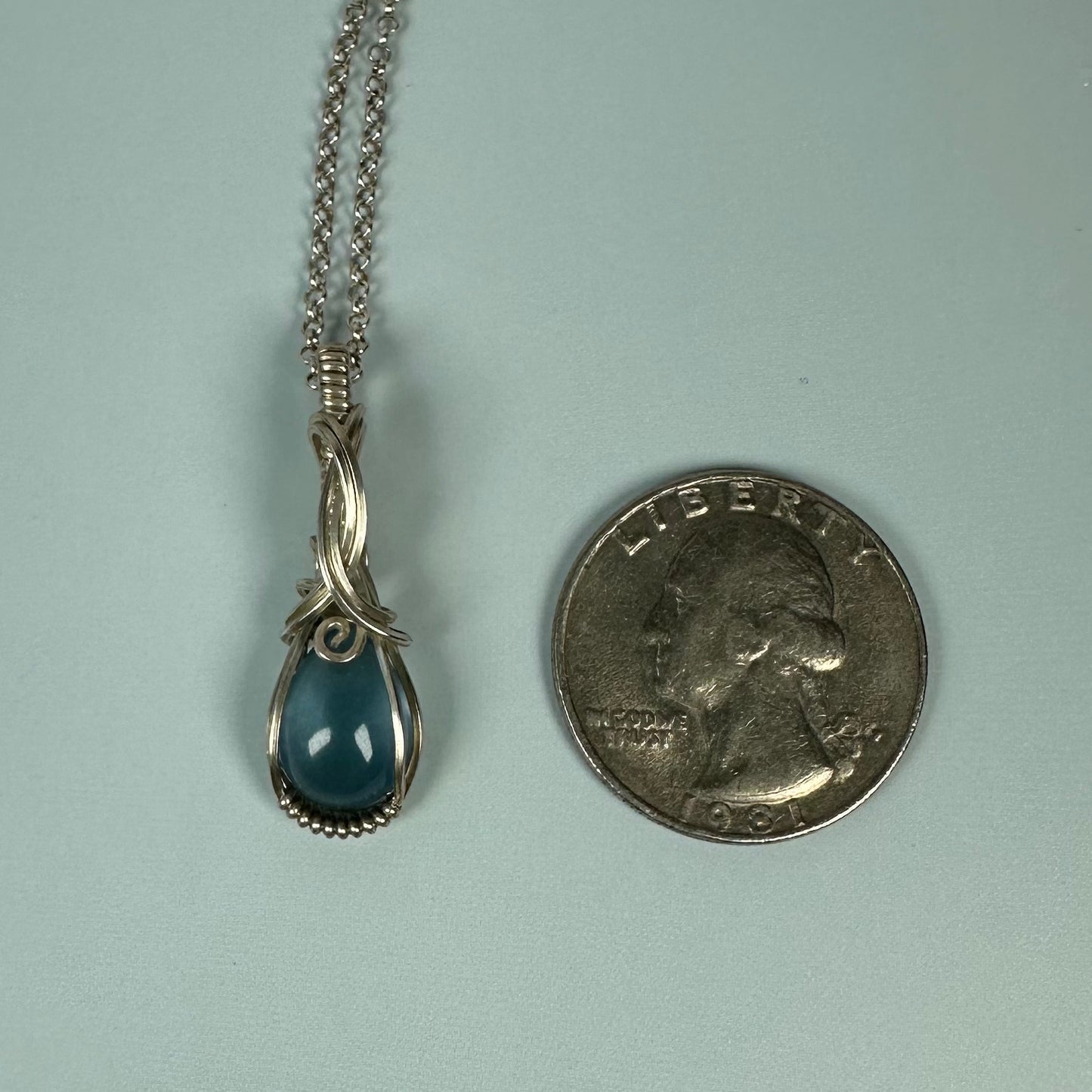 Blue Fluorite Pendant Wire-Wrapped in Sterling Silver