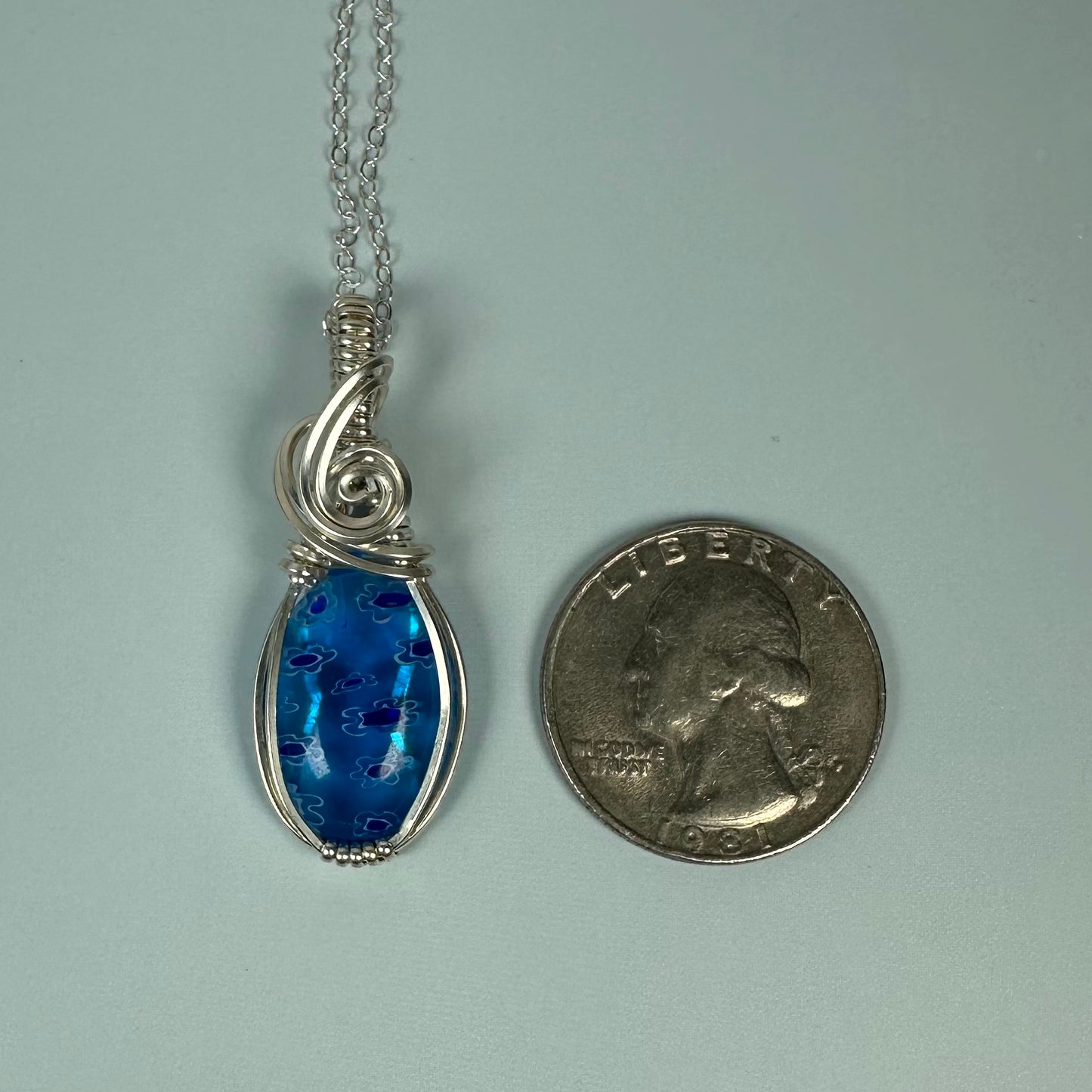 Vintage Murano Glass ("Millefiori") Pendant Wire-Wrapped in Sterling Silver