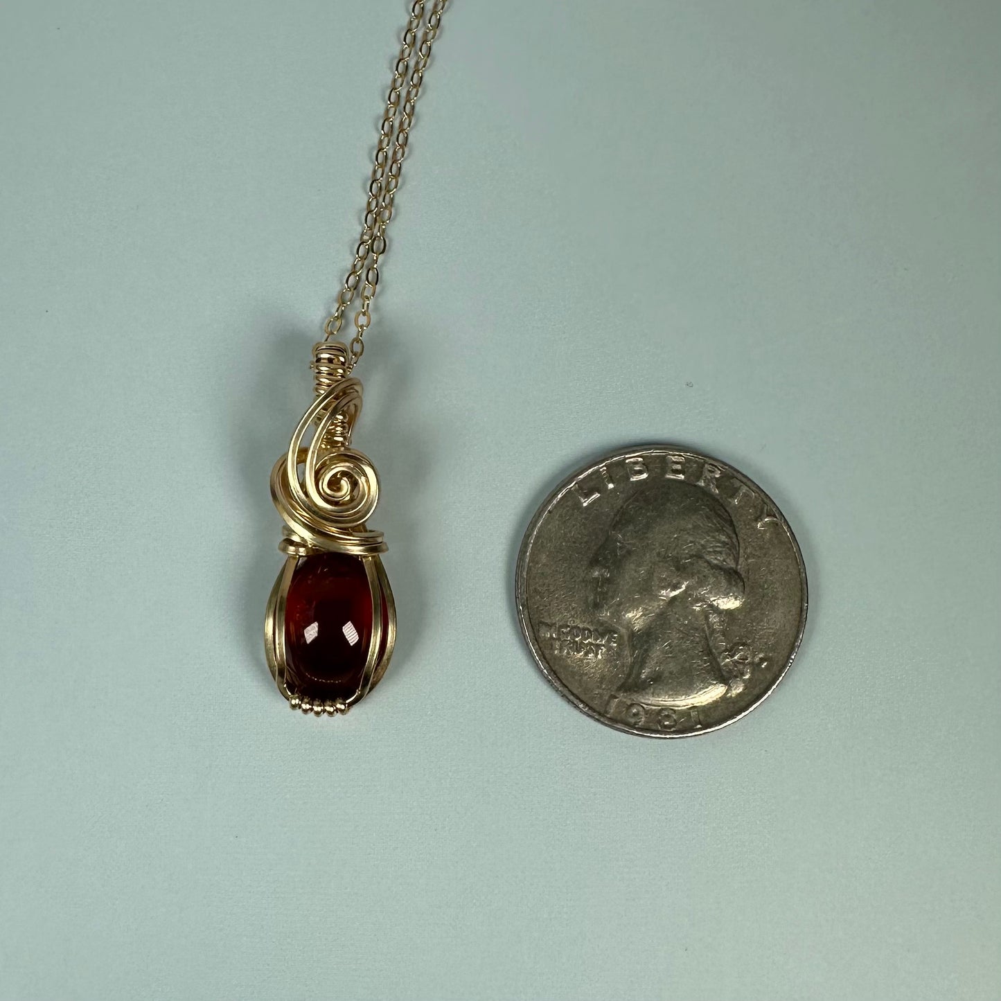 Hessonite Garnet Pendant Wire-Wrapped in 14k Goldfill