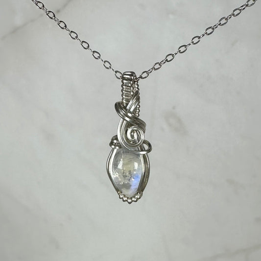 Sterling Silver Wire-Wrapped Rainbow Moonstone Pendant