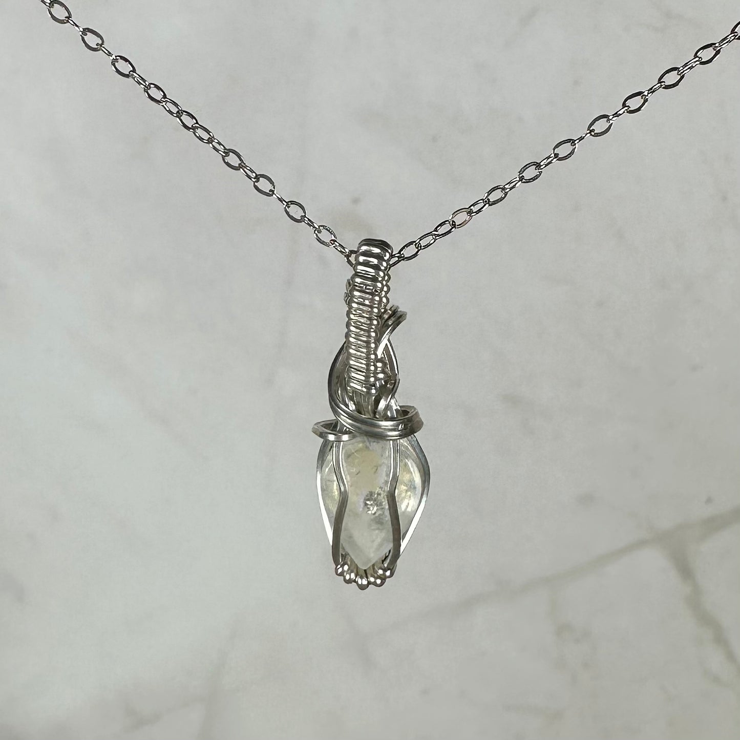 Sterling Silver Wire-Wrapped Rainbow Moonstone Pendant