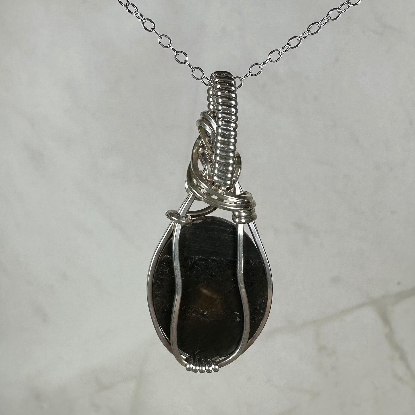Sterling Silver Wire-Wrapped Vintage Mother of Pearl Carved Cameo Pendant