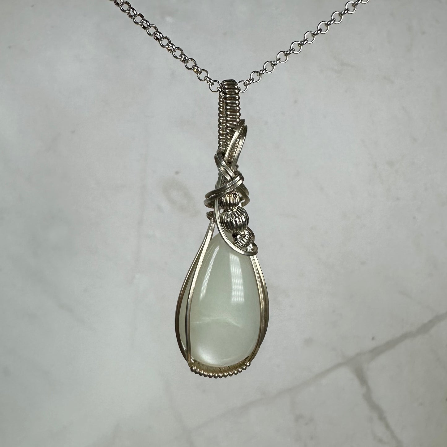 Wire-Wrapped Chatoyant Gray Moonstone Pendant in Sterling Silver