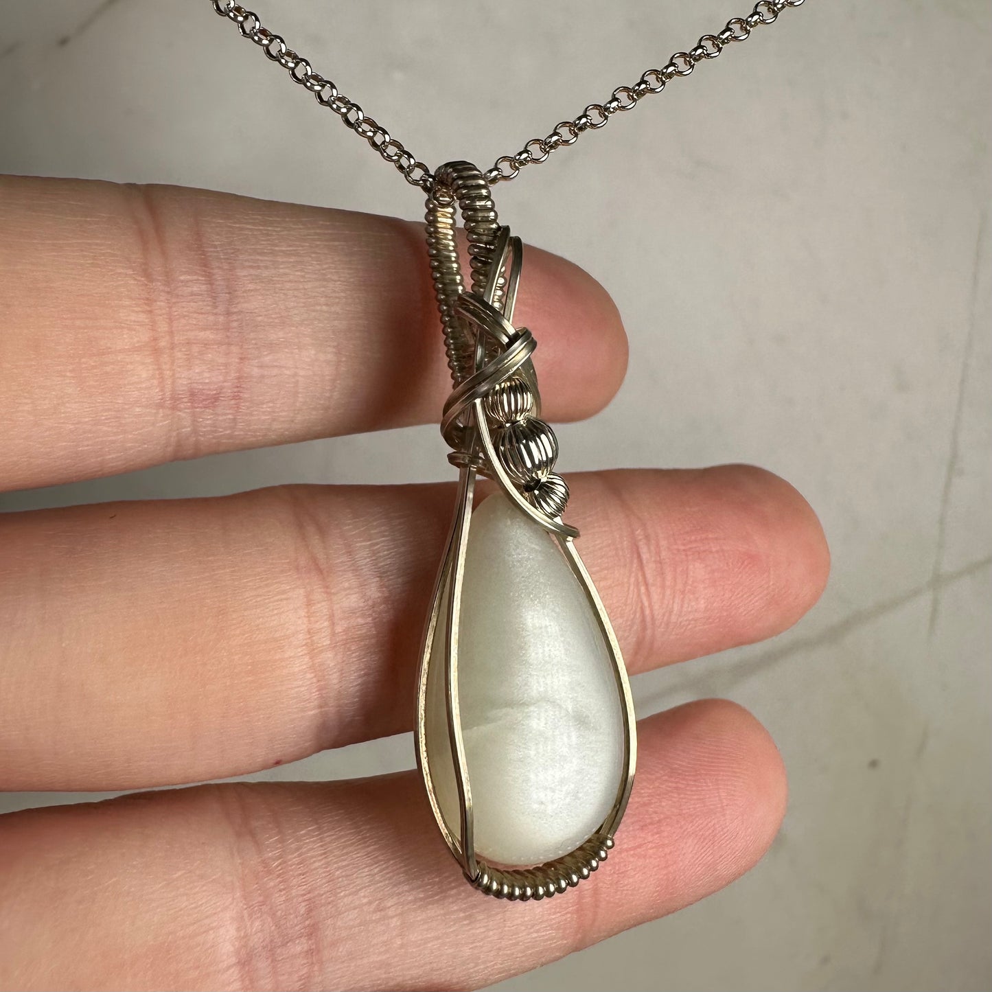 Wire-Wrapped Chatoyant Gray Moonstone Pendant in Sterling Silver