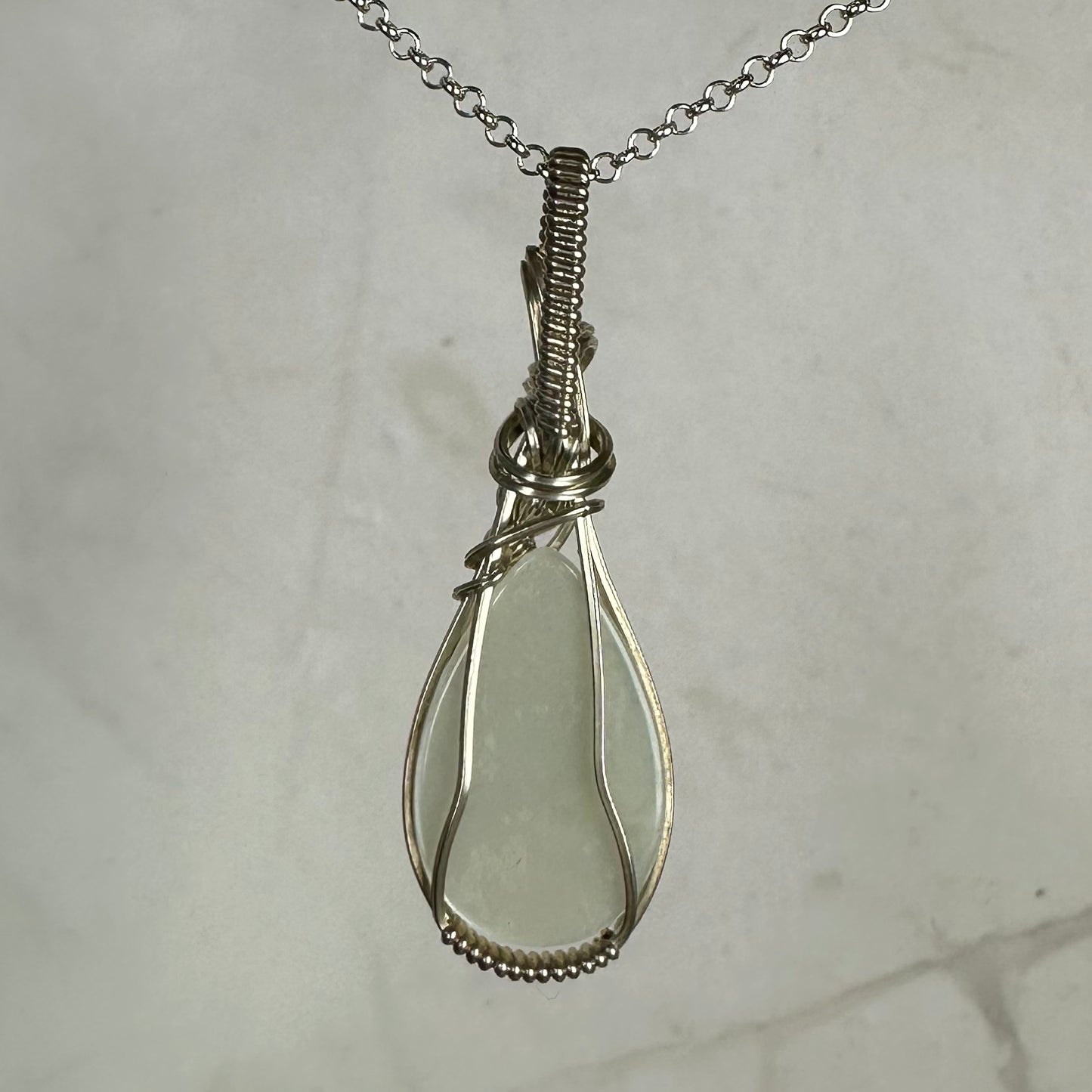 Wire-Wrapped Chatoyant Gray Moonstone Pendant in Sterling Silver