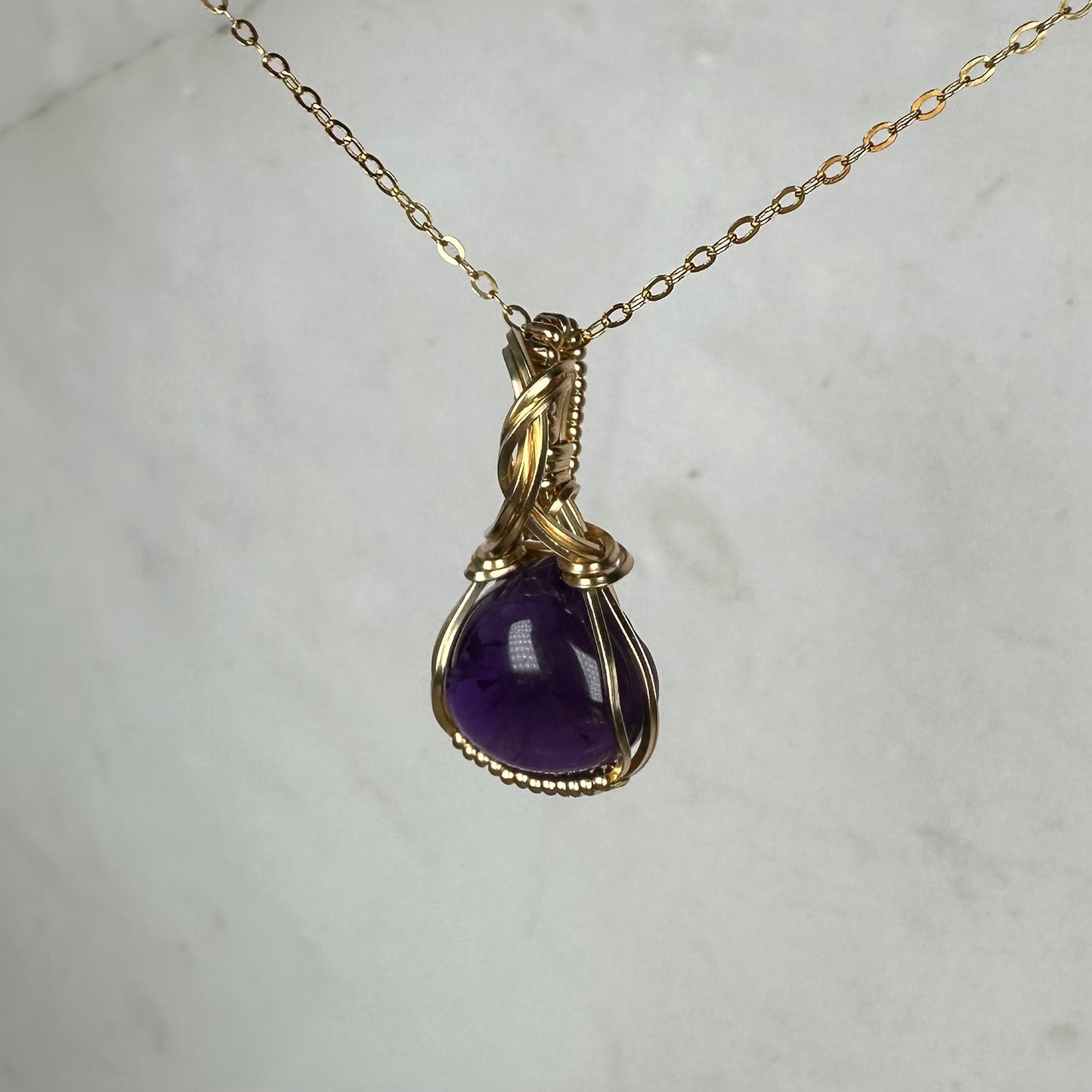 Wire-Wrapped Amethyst Pendant in 14k Goldfill