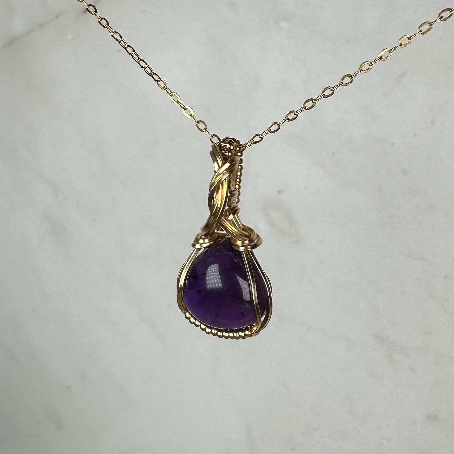 Wire-Wrapped Amethyst Pendant in 14k Goldfill