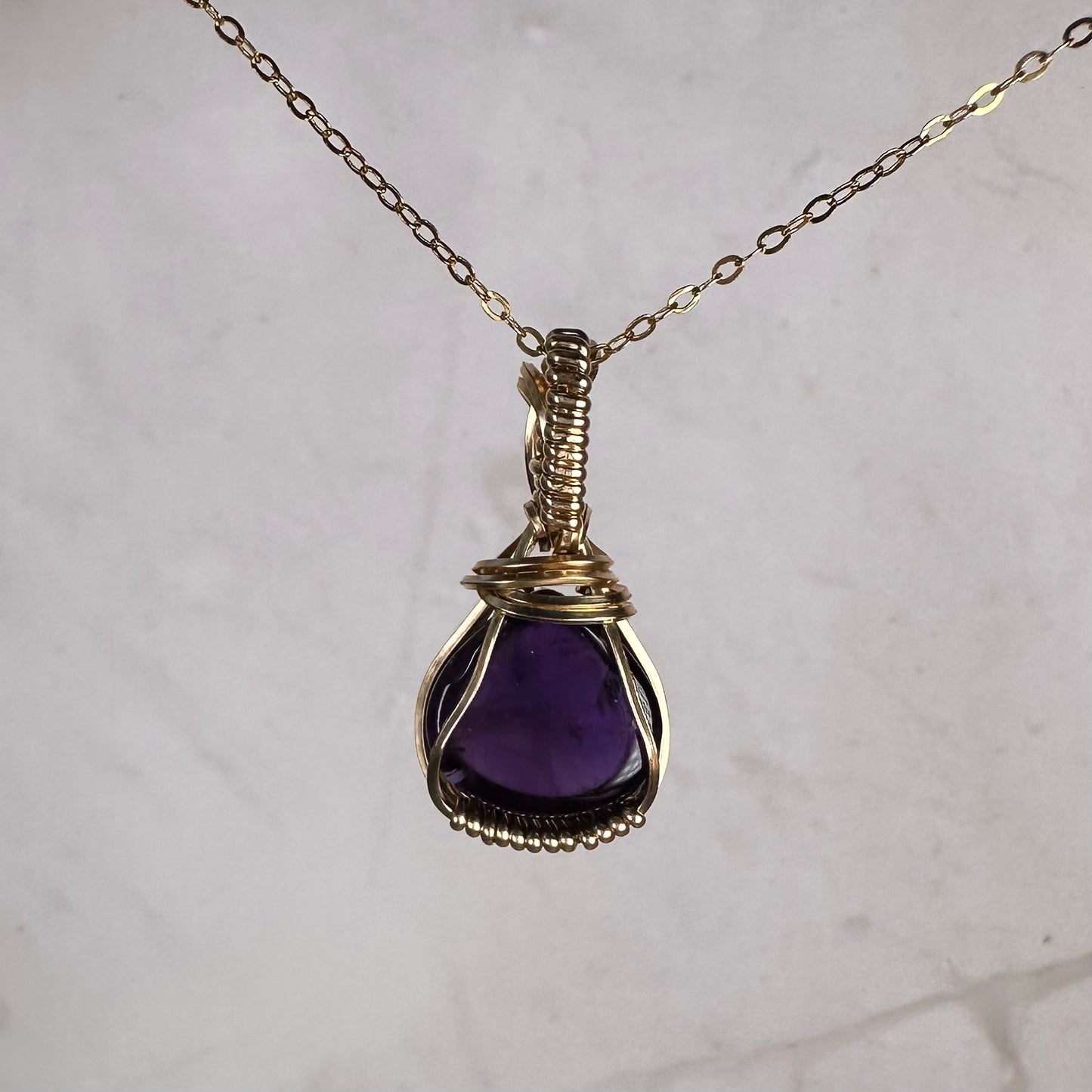 Wire-Wrapped Amethyst Pendant in 14k Goldfill