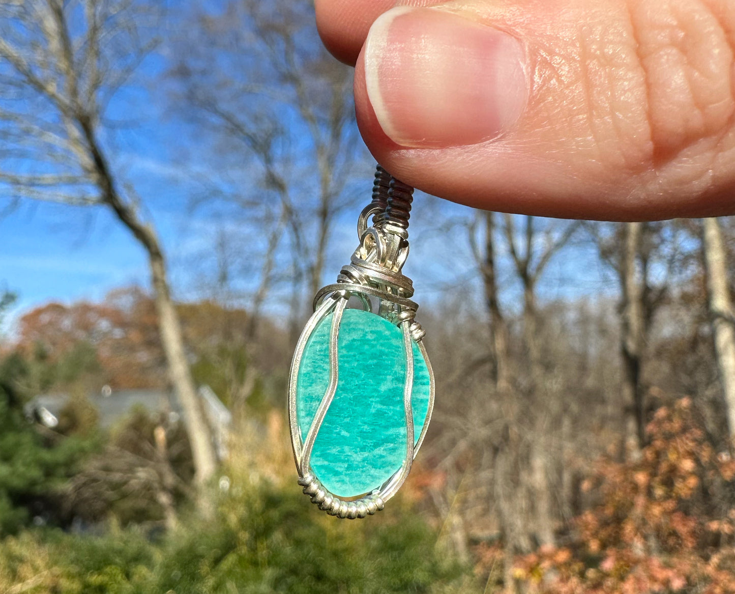 Wire-Wrapped Rosecut Amazonite Pendant in Sterling Silver