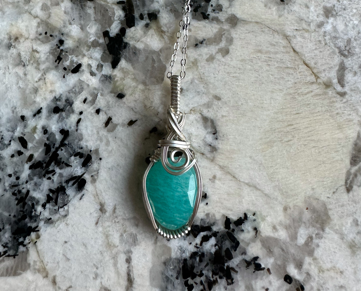 Wire-Wrapped Rosecut Amazonite Pendant in Sterling Silver