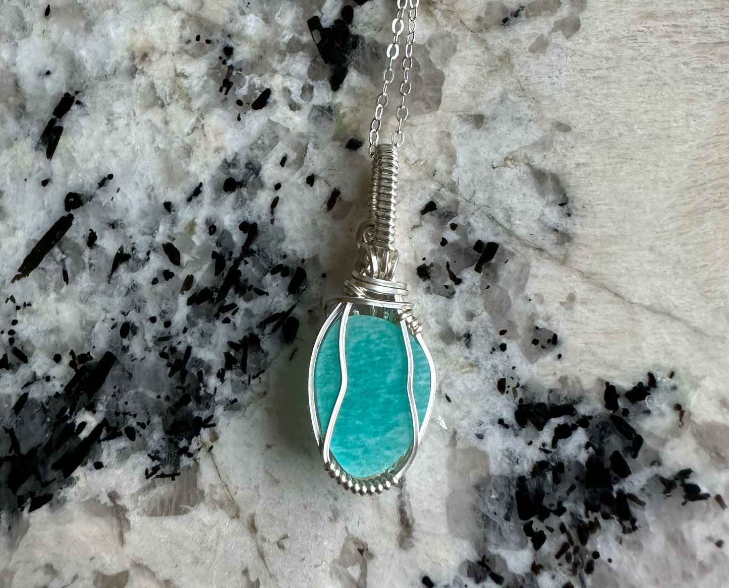 Wire-Wrapped Rosecut Amazonite Pendant in Sterling Silver