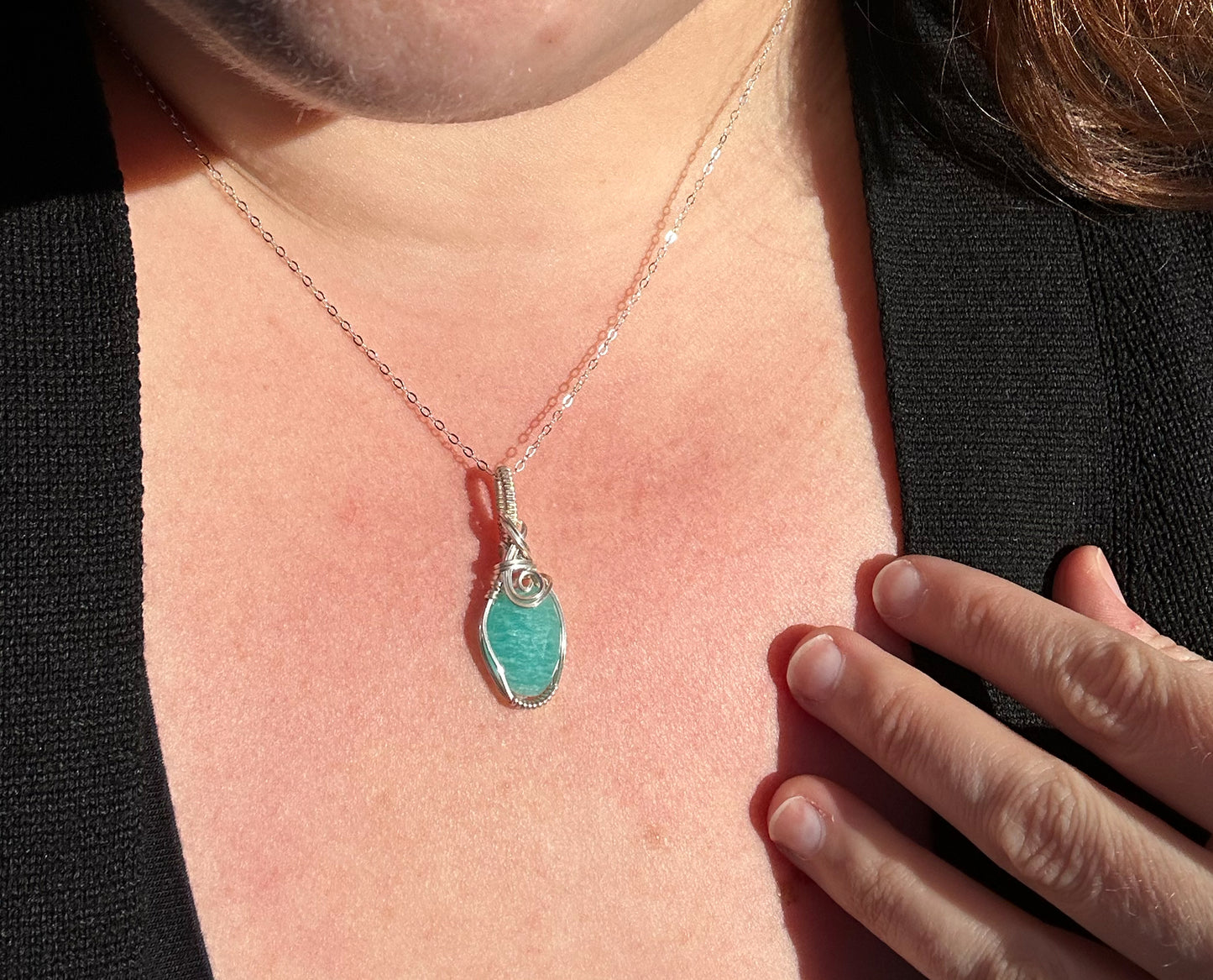 Wire-Wrapped Rosecut Amazonite Pendant in Sterling Silver