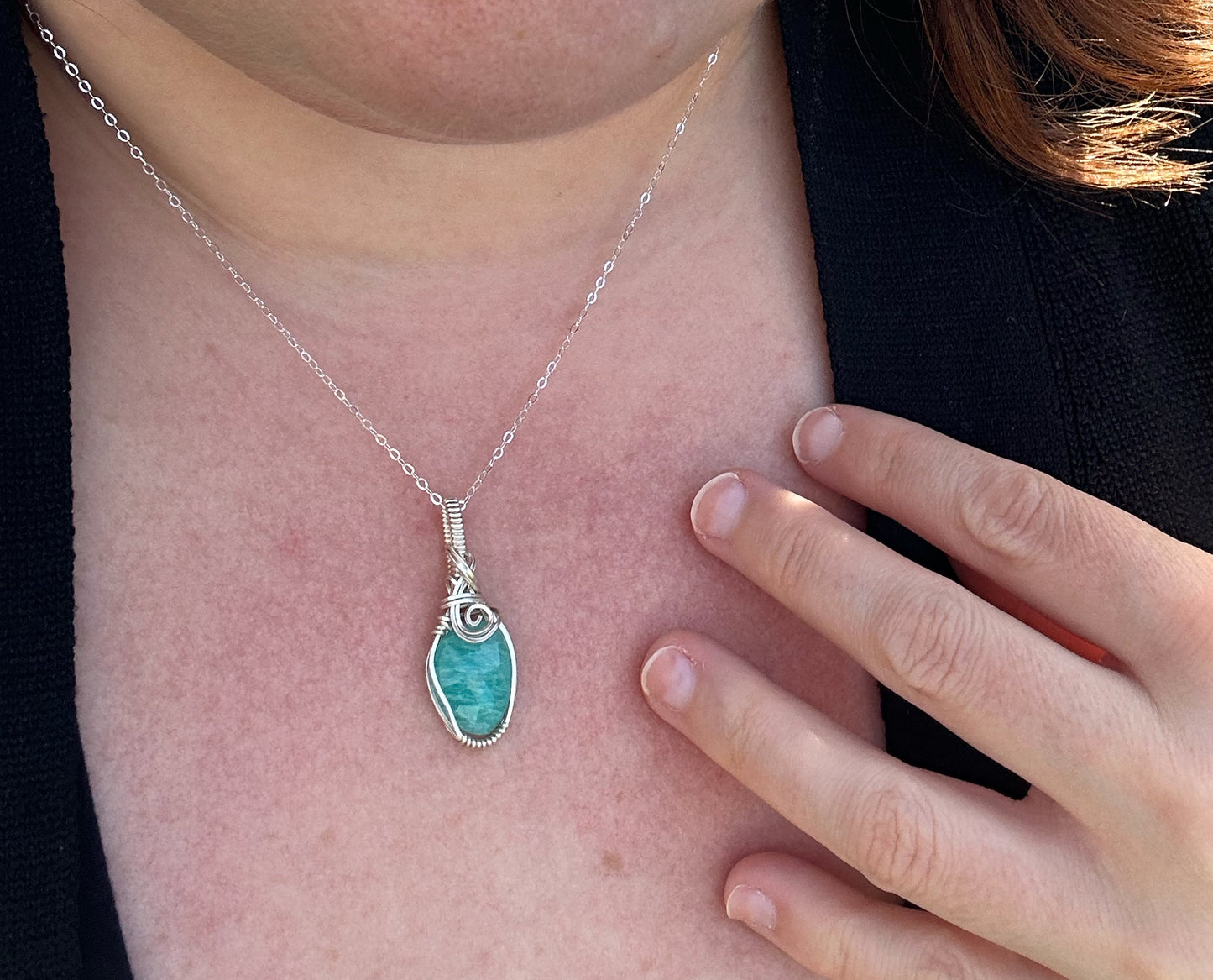 Wire-Wrapped Rosecut Amazonite Pendant in Sterling Silver