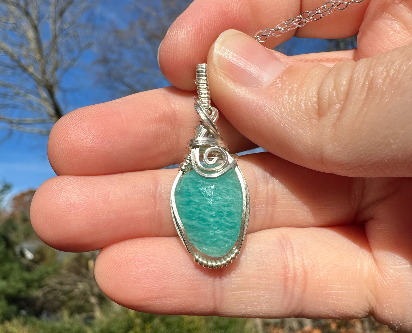 Wire-Wrapped Rosecut Amazonite Pendant in Sterling Silver