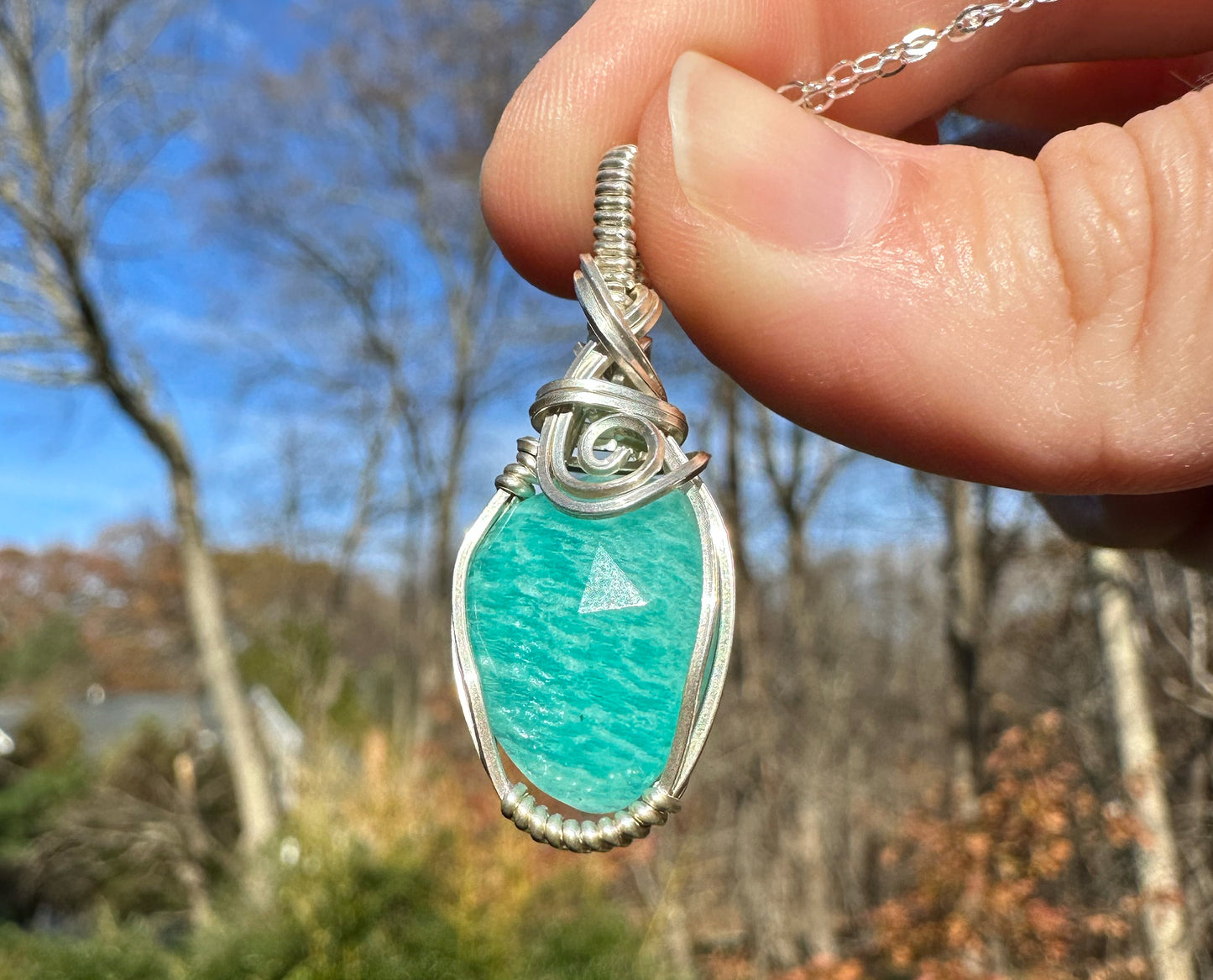 Wire-Wrapped Rosecut Amazonite Pendant in Sterling Silver