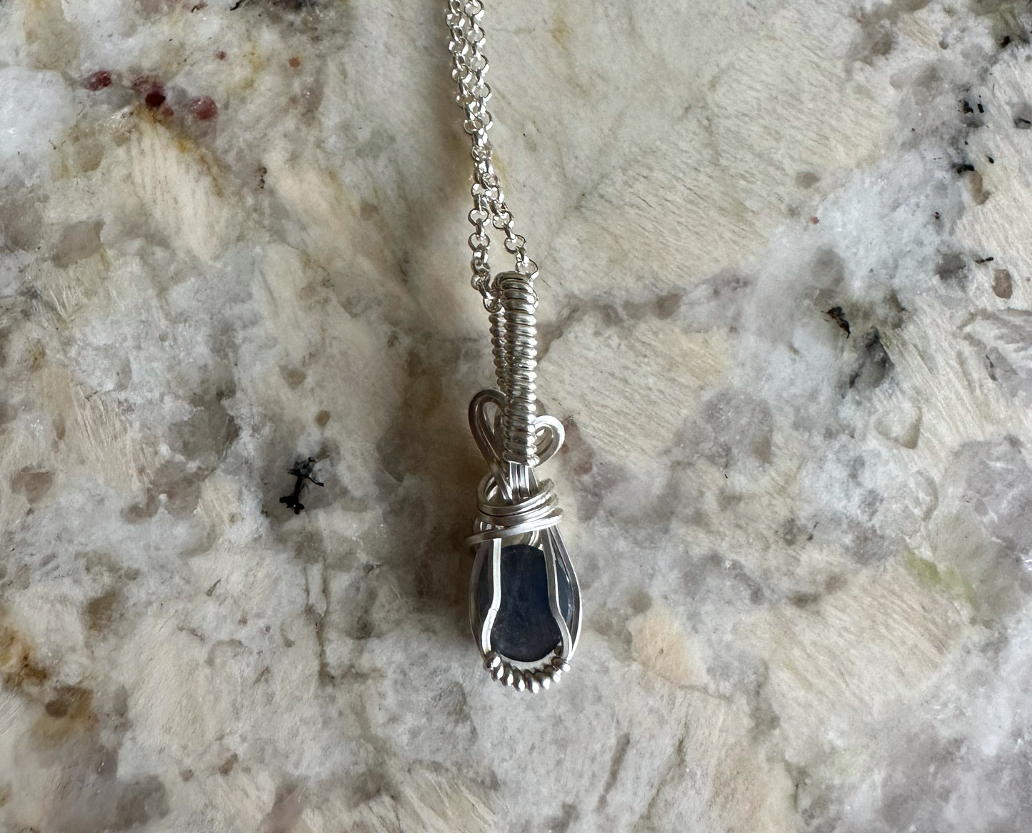 Sterling Silver Wire-Wrapped Rosecut Blue Sapphire Pendant