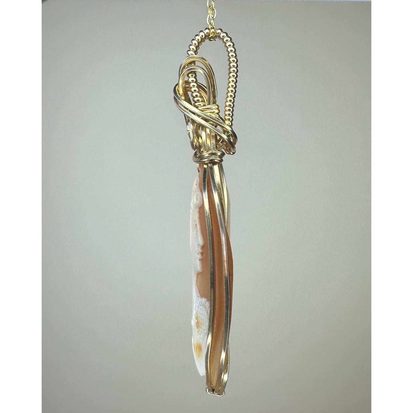 14k Goldfilled Wire-Wrapped Antique 1920s Carved Shell Cameo of Flapper Woman