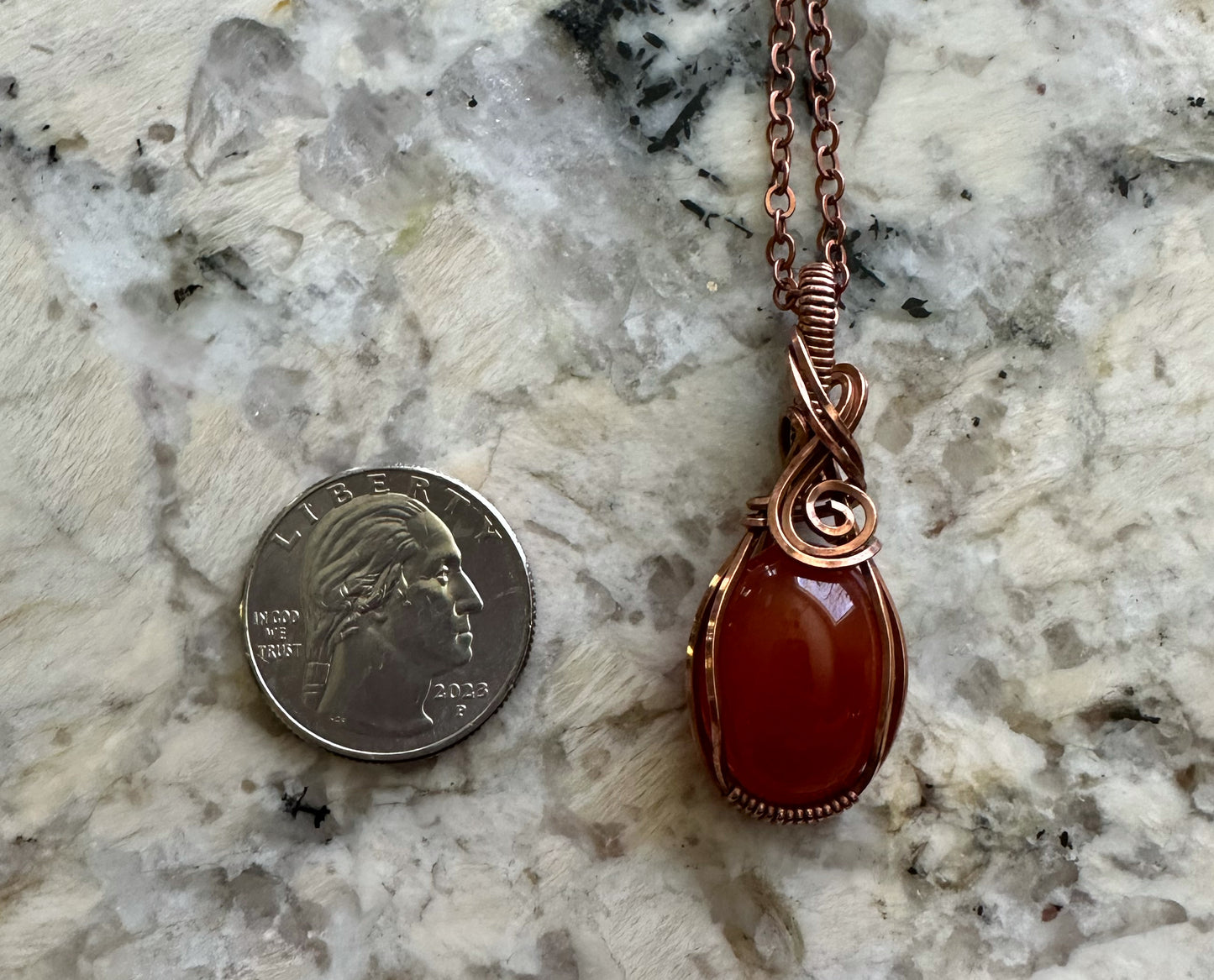 Wire-Wrapped Red Carnelian Pendant in Copper