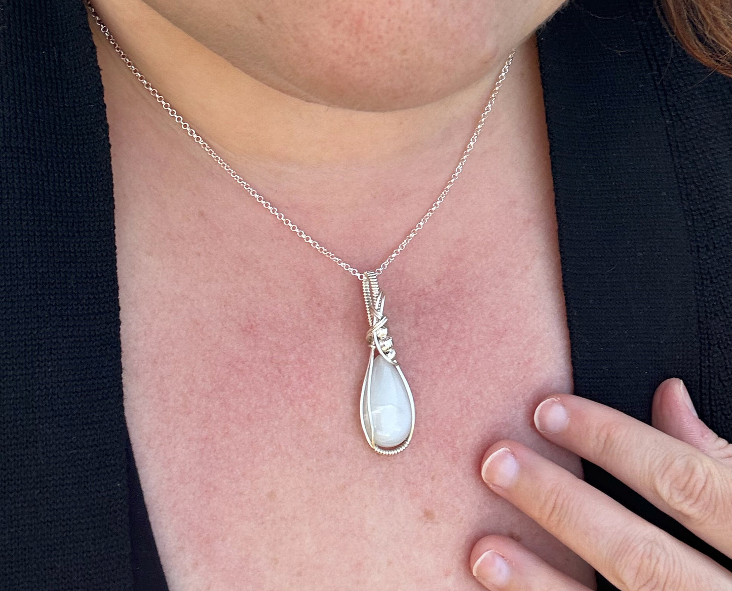 Wire-Wrapped Chatoyant Gray Moonstone Pendant in Sterling Silver