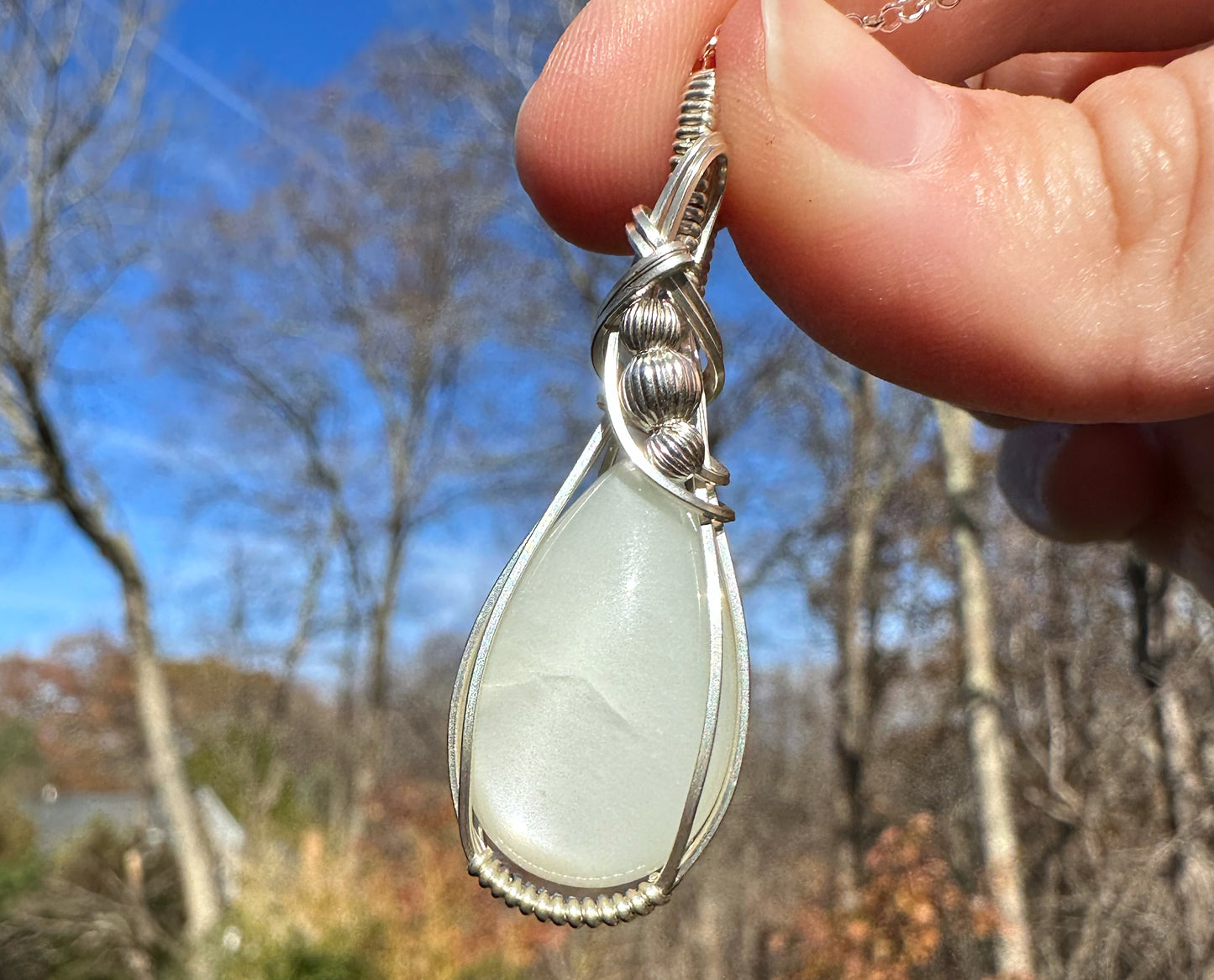 Wire-Wrapped Chatoyant Gray Moonstone Pendant in Sterling Silver