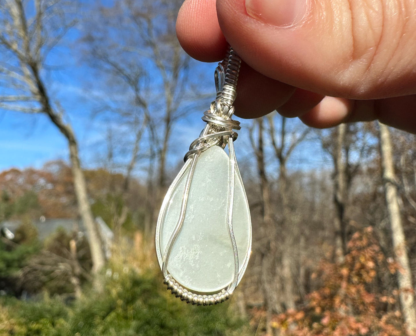 Wire-Wrapped Chatoyant Gray Moonstone Pendant in Sterling Silver