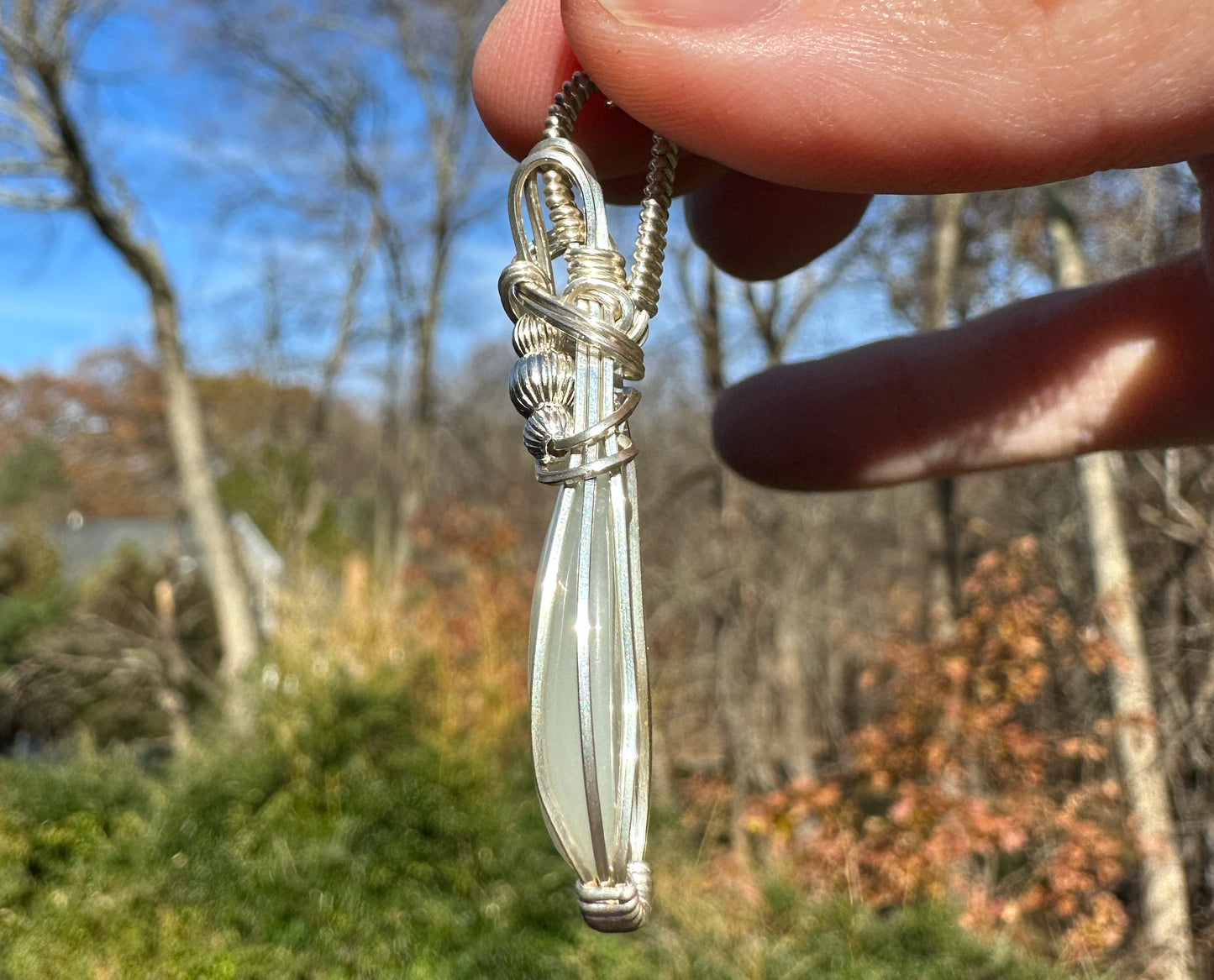 Wire-Wrapped Chatoyant Gray Moonstone Pendant in Sterling Silver