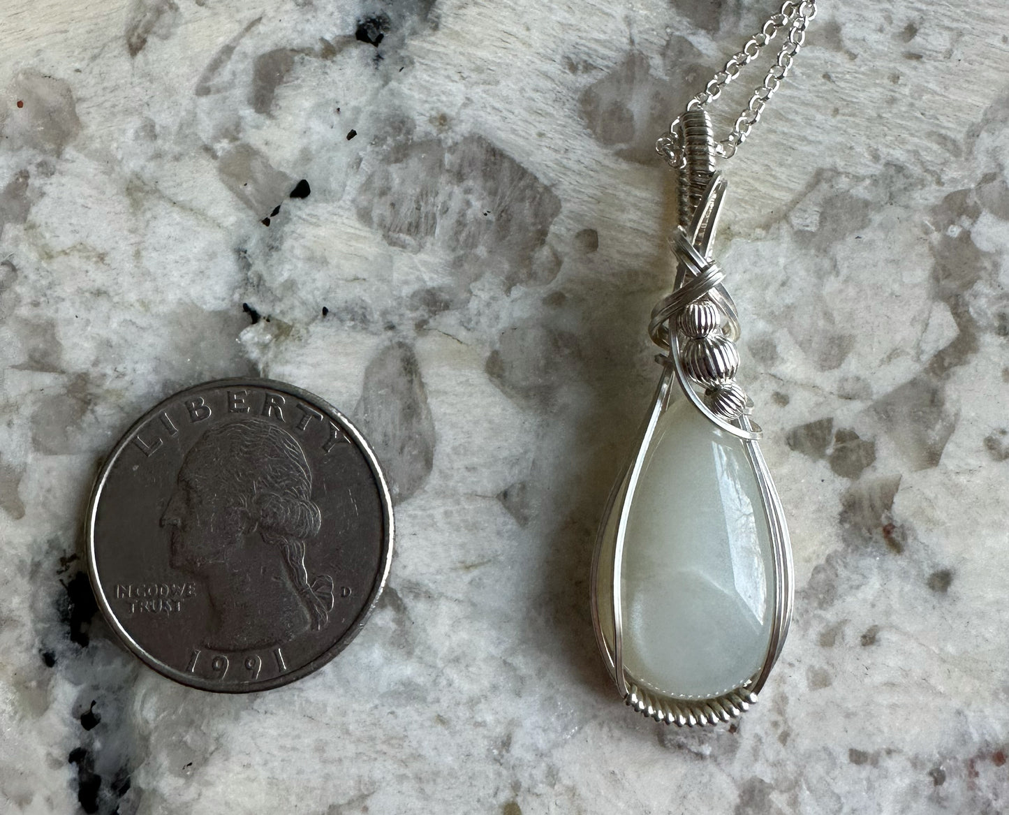Wire-Wrapped Chatoyant Gray Moonstone Pendant in Sterling Silver